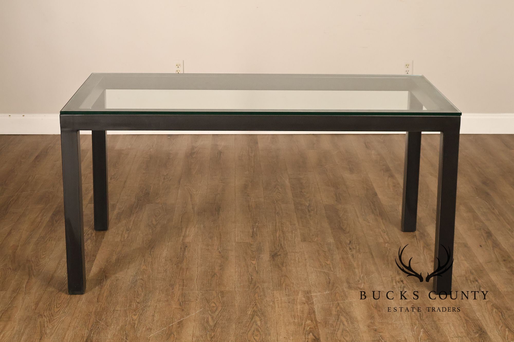 Mitchell Gold + Bob Williams Modern Parsons Style Glass Top Dining Table