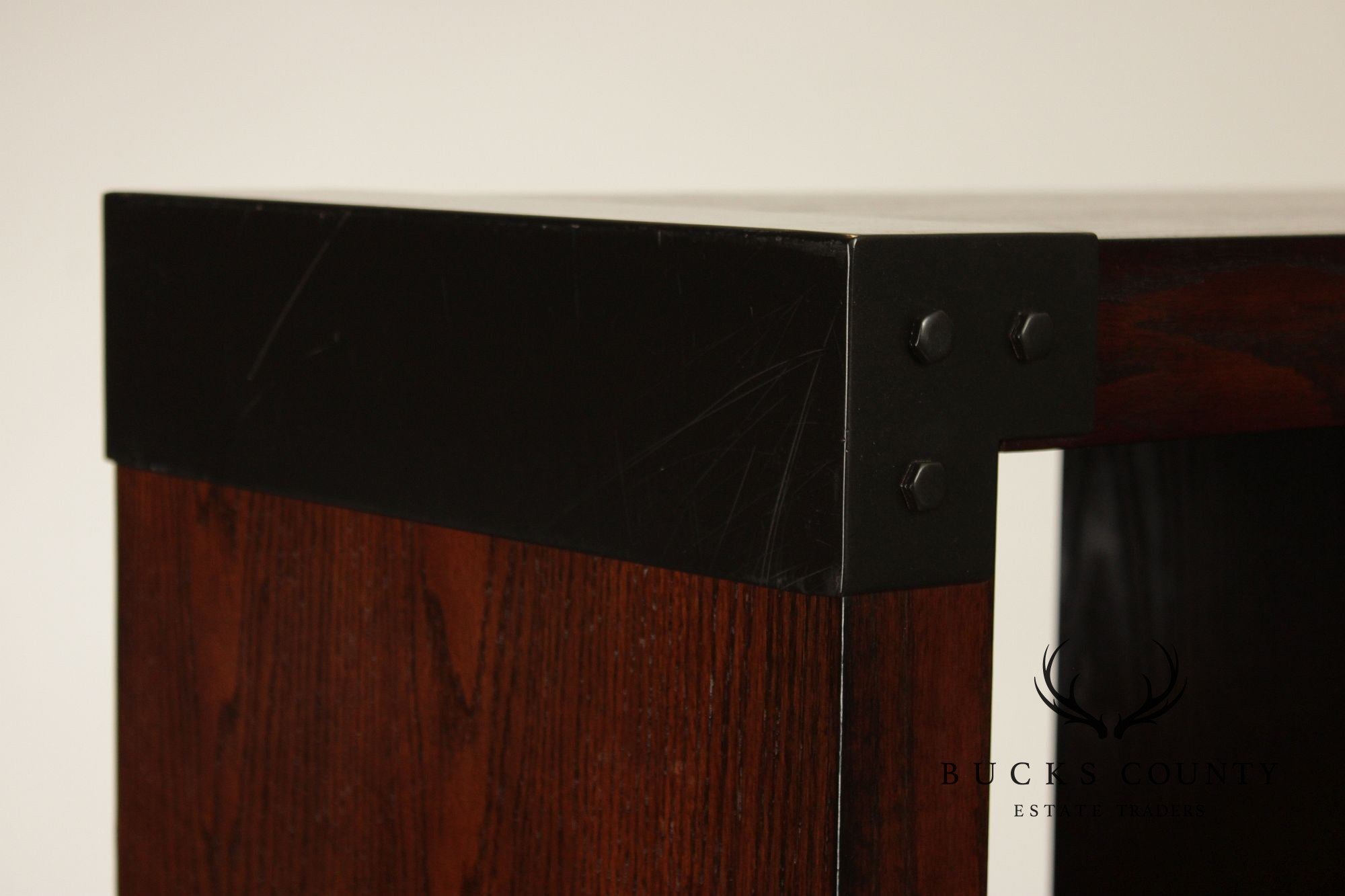 Contemporary Pair Of Open Display Bookcases In Dark Wood