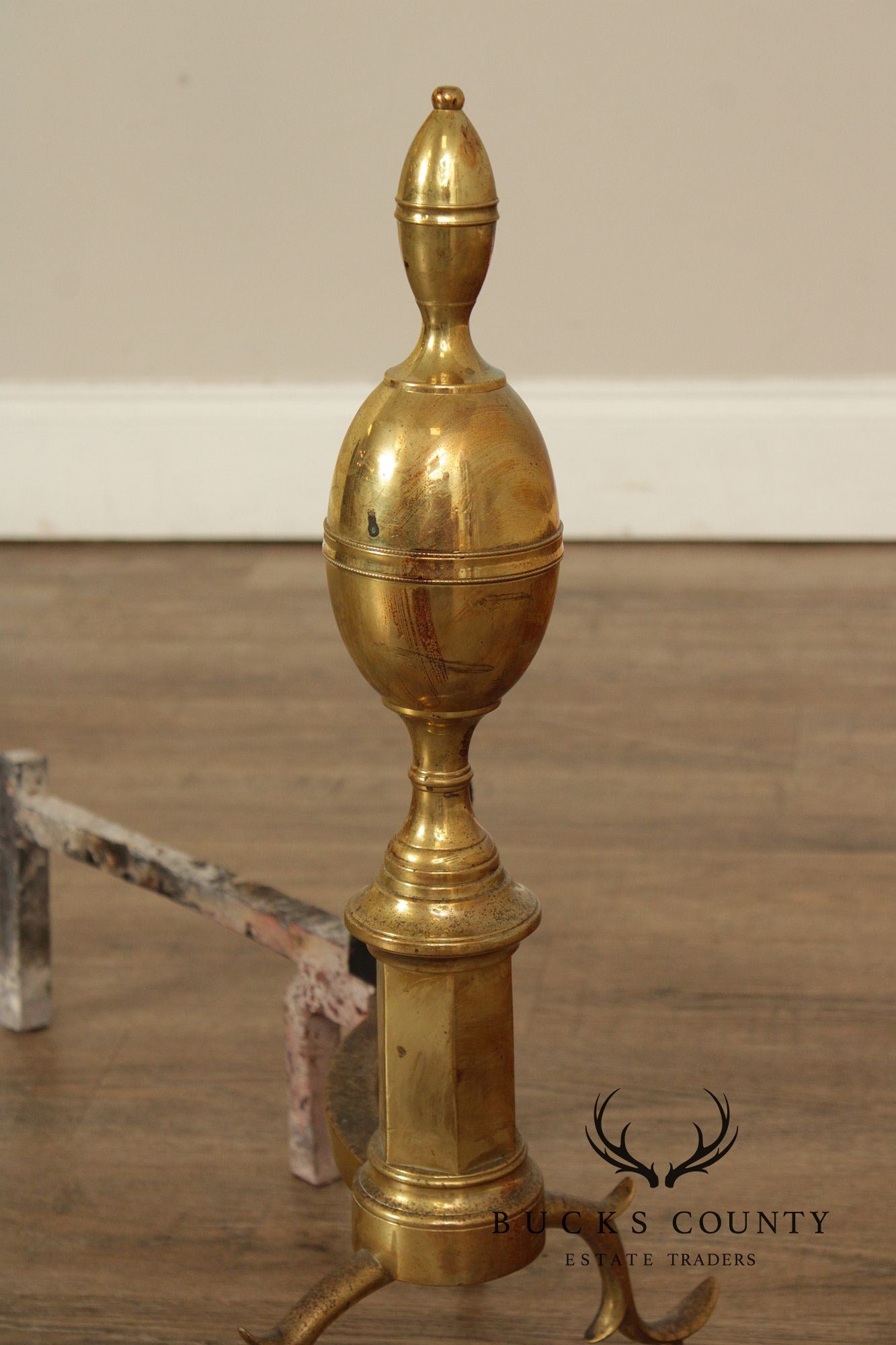 Vintage Federal Style Pair of Brass Andirons