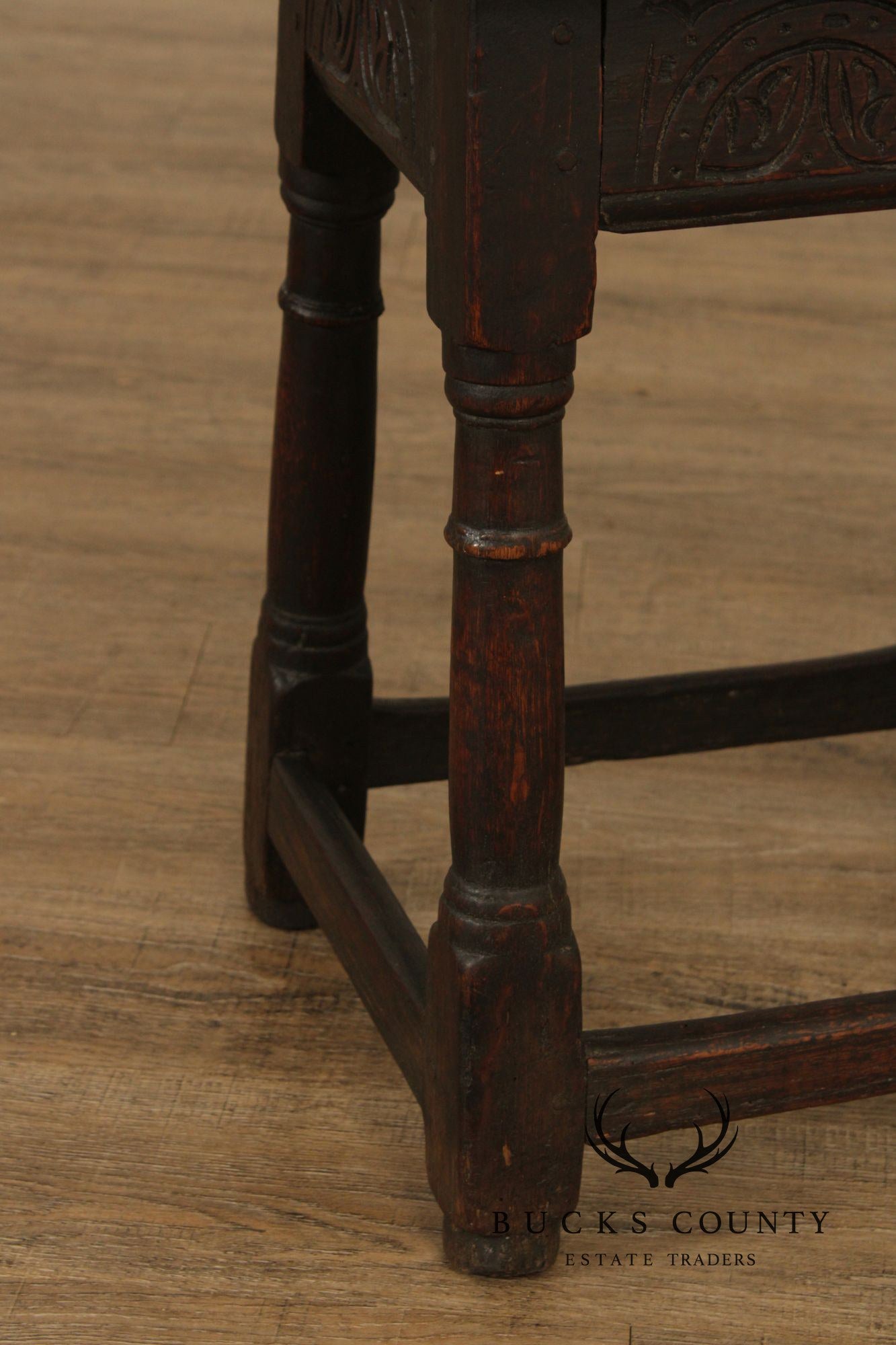 Antique English Carved Oak Joint Stool