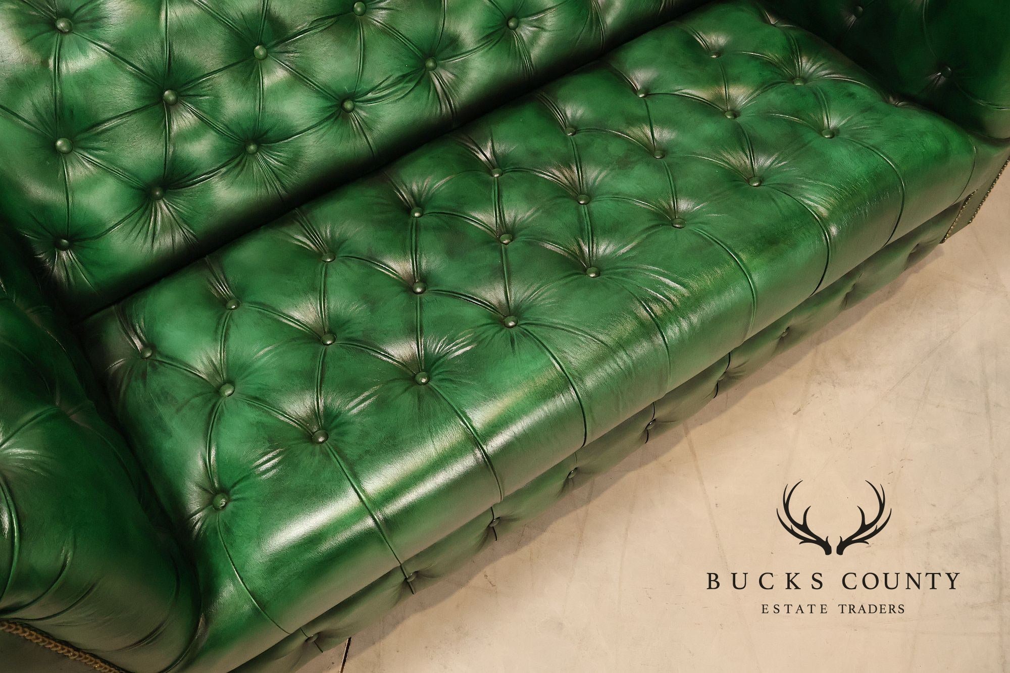 Chesterfield Style Green Leather Sofa