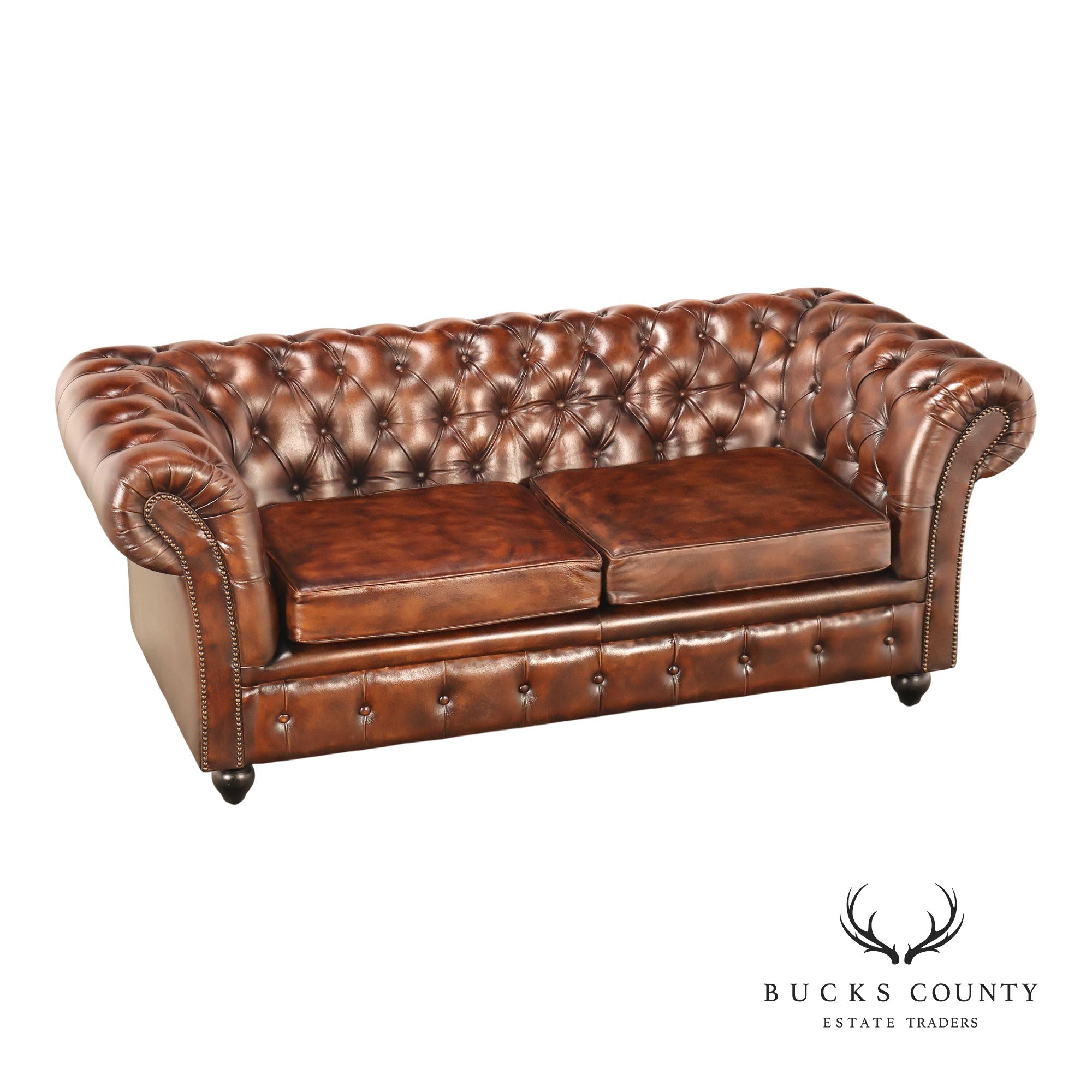 Chesterfield Style Brown Leather Sofa