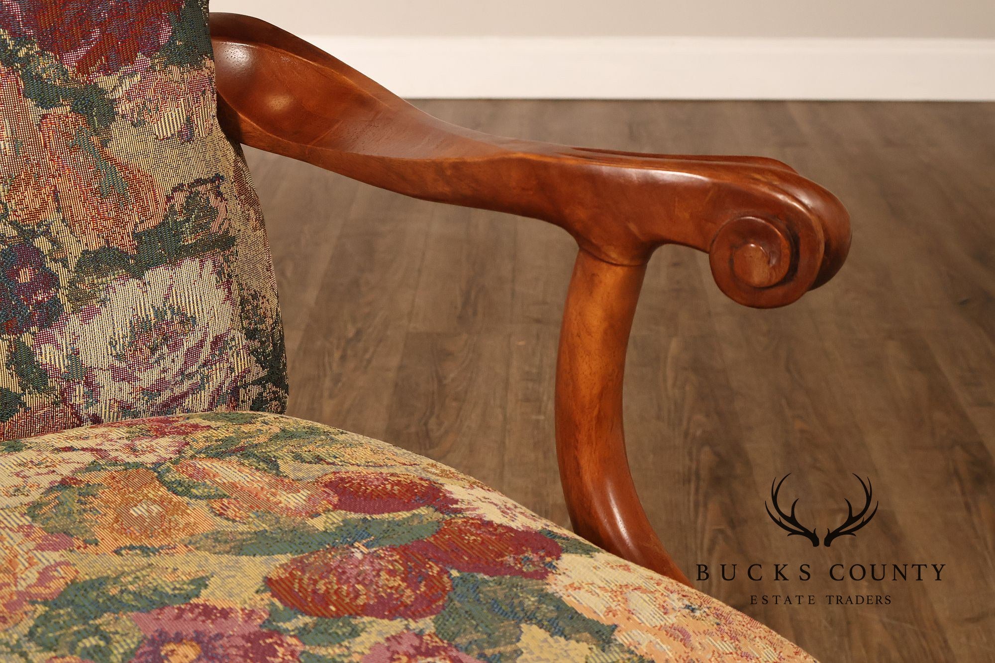 Chippendale Style Pair of Carved Frame Library Armchairs