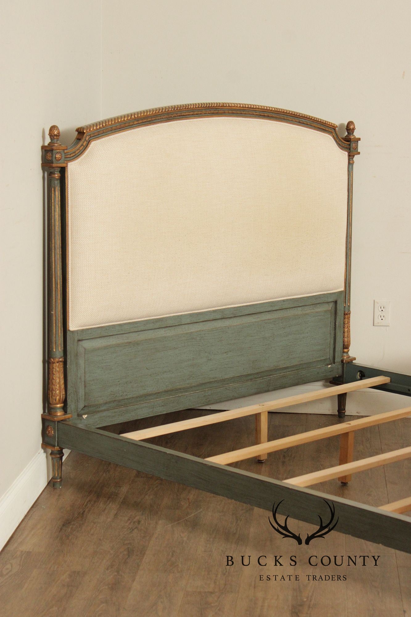 French Market Collection Louis XVI Style Upholstered Queen Bed Frame with Painted Finish