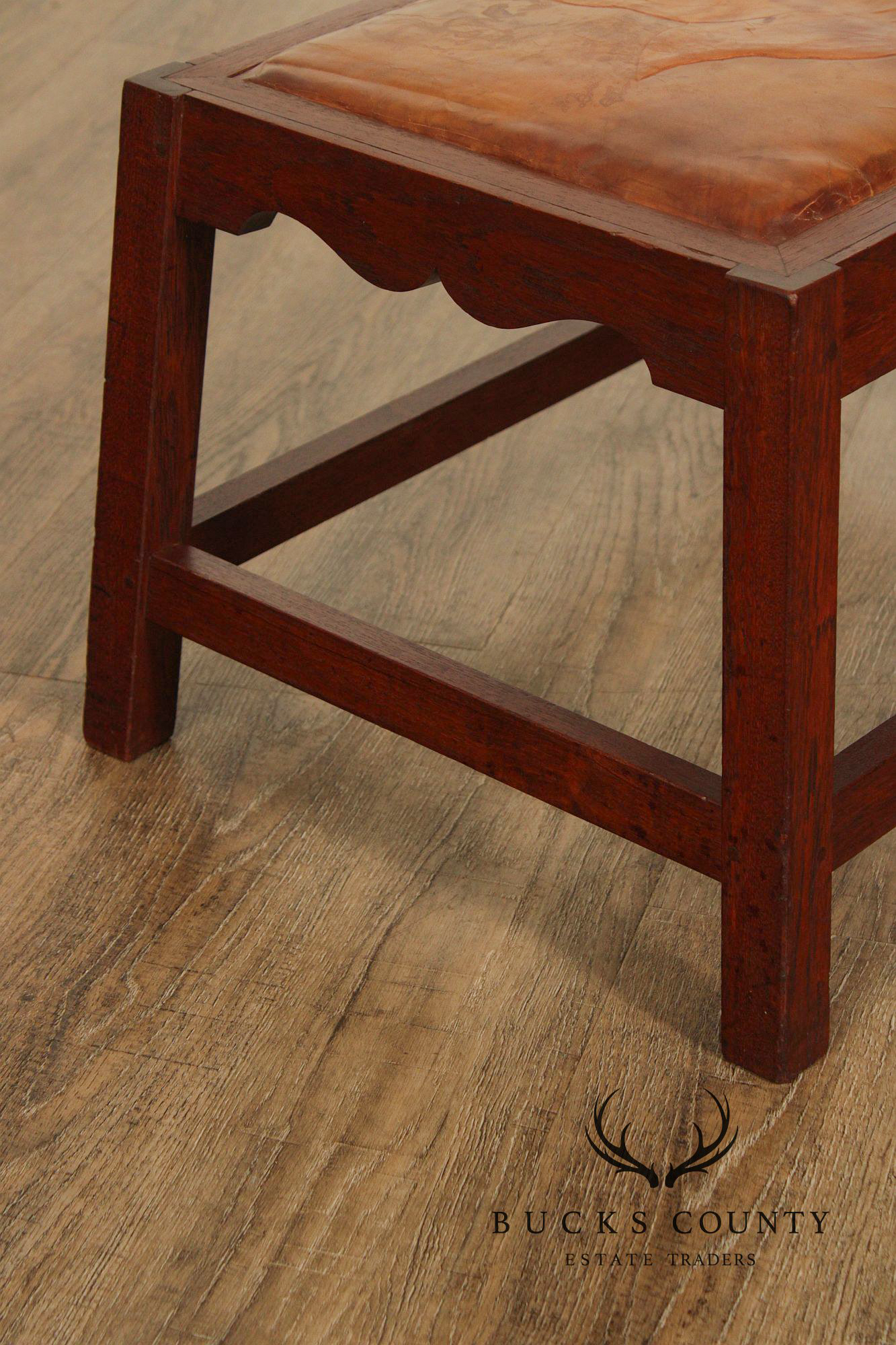 Arts & Crafts Leather Seat Oak Stool