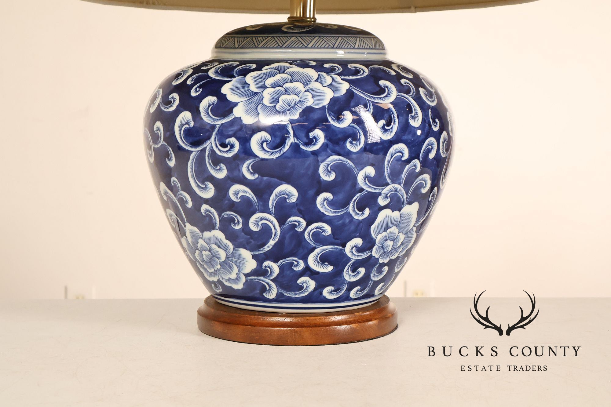 Ralph Lauren Asian Style Pair of Blue And White Ginger Jar Table Lamps