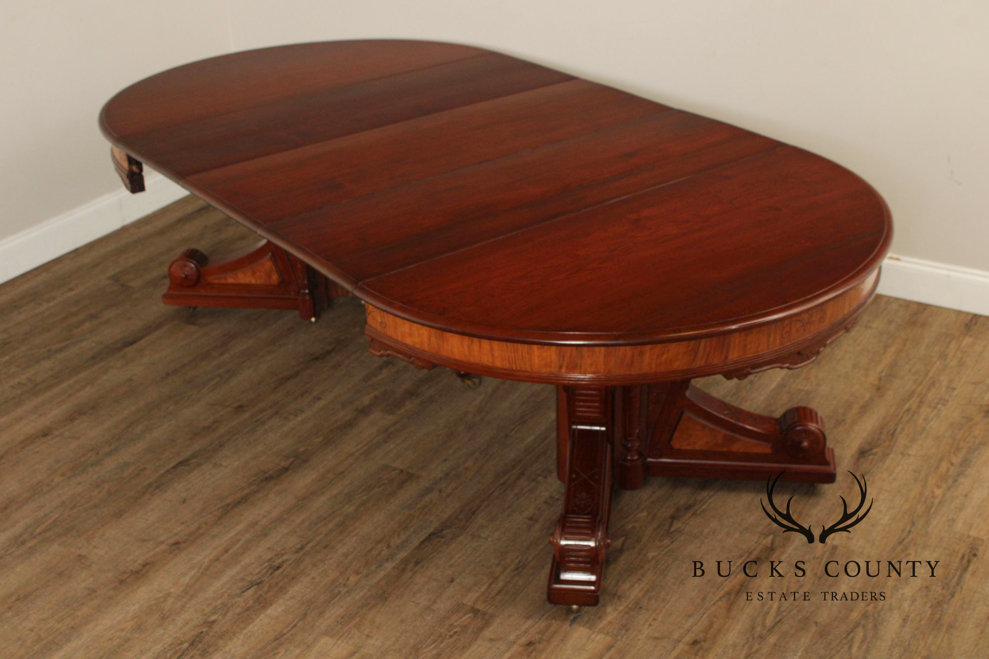 Antique Victorian Eastlake Walnut Expandable Pedestal Dining Table