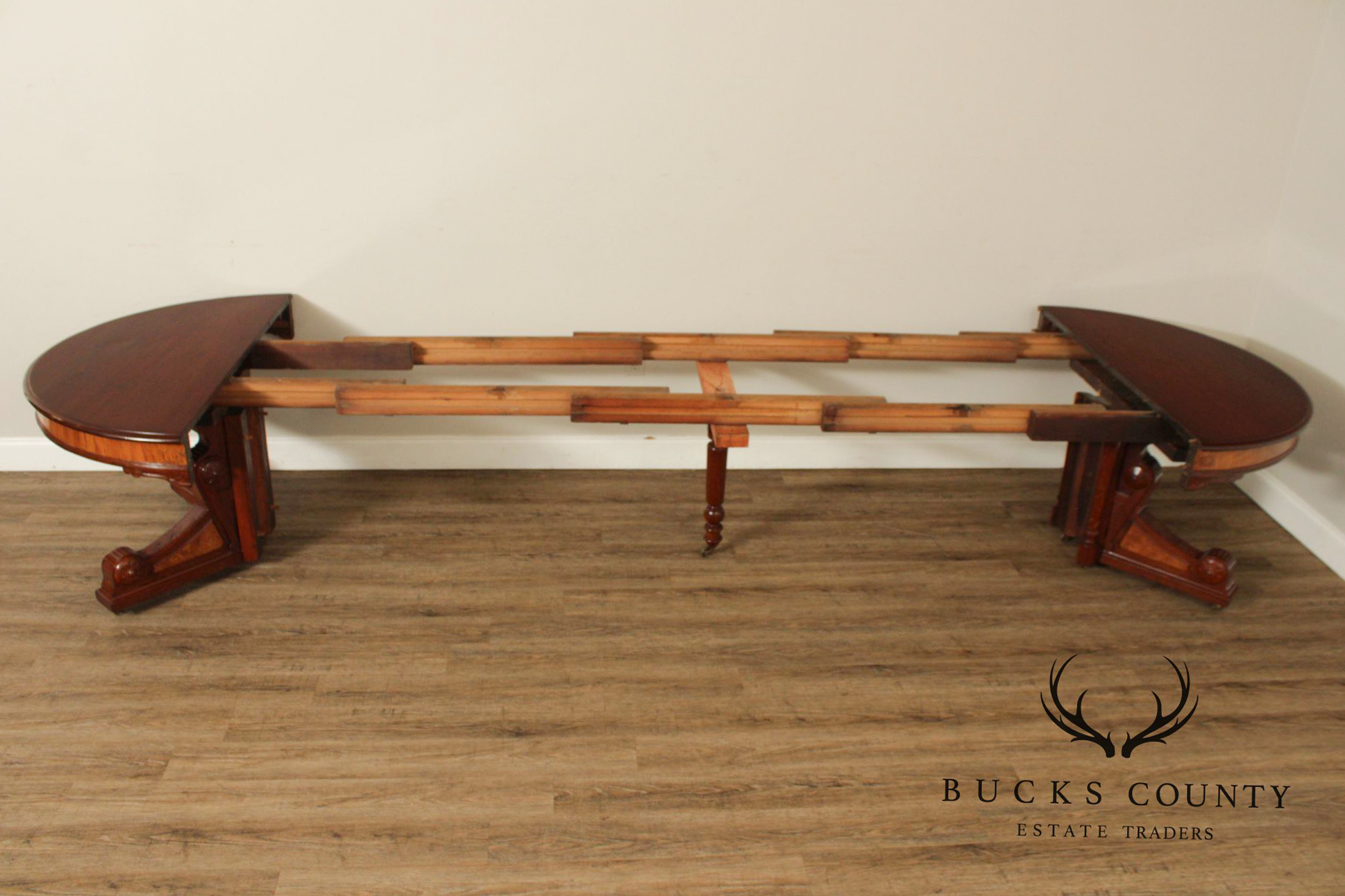 Antique Victorian Eastlake Walnut Expandable Pedestal Dining Table