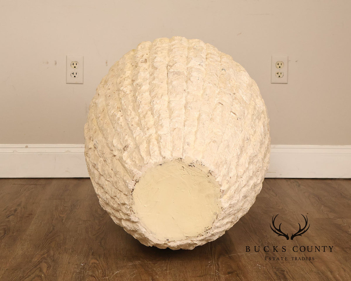 Pair Of Mactan Coral Limestone Tessellated Carved Stone Urns