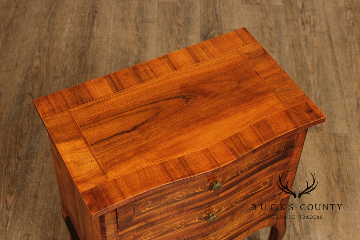 Antique Italian Inlaid Walnut Pair Of Bombe Commodes Or Nightstands