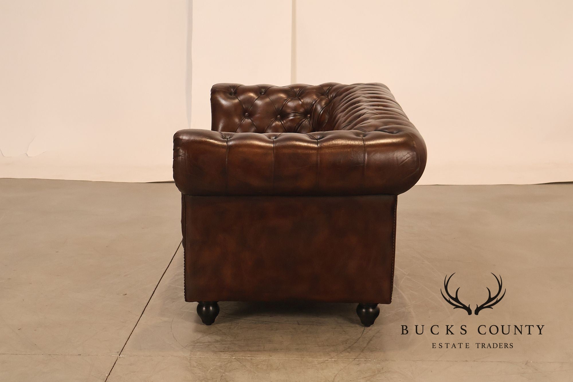 Chesterfield Style 6 Foot Brown Tufted Leather Sofa