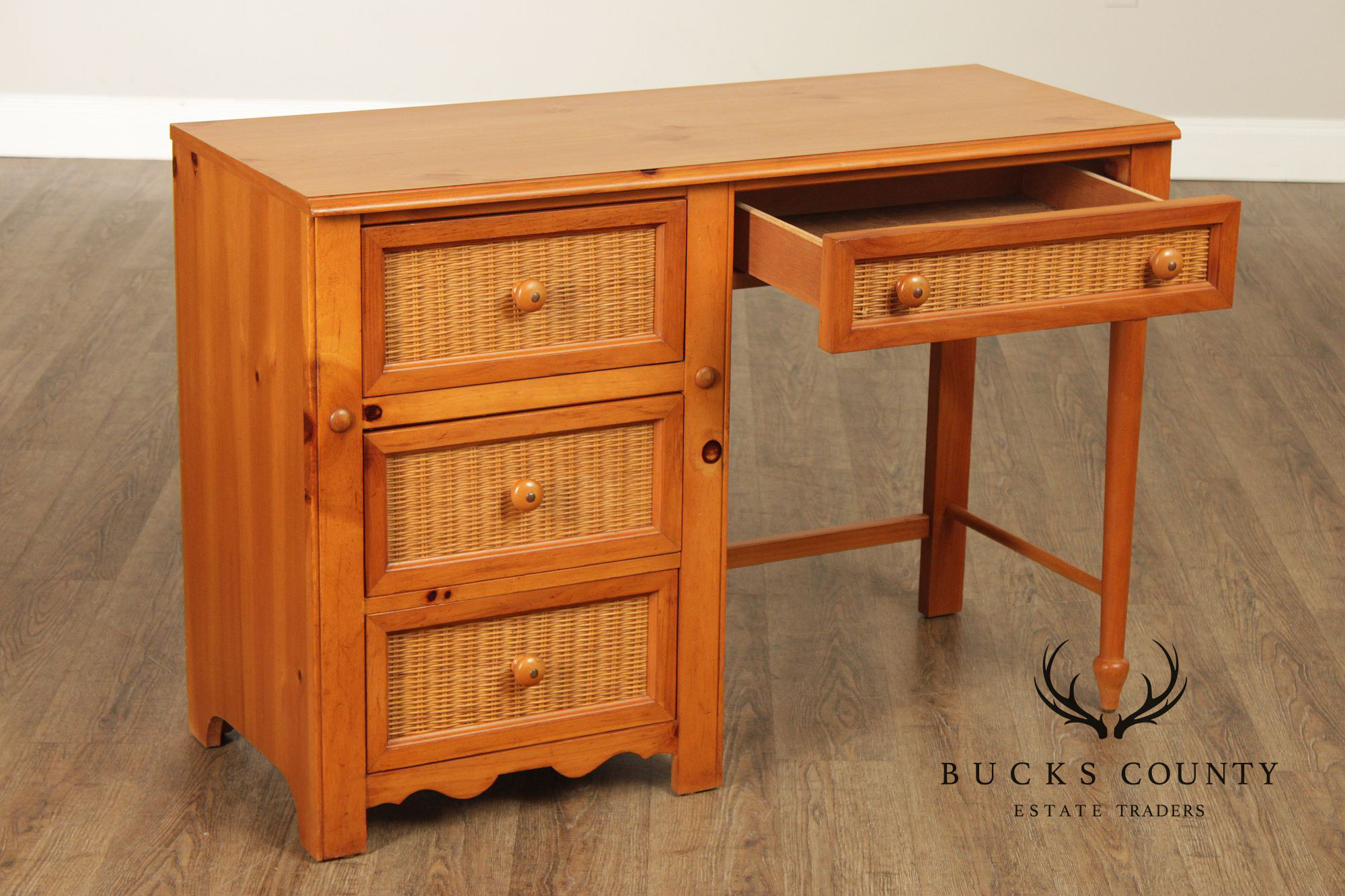 Stanley Furniture Pine and Wicker Writing Desk