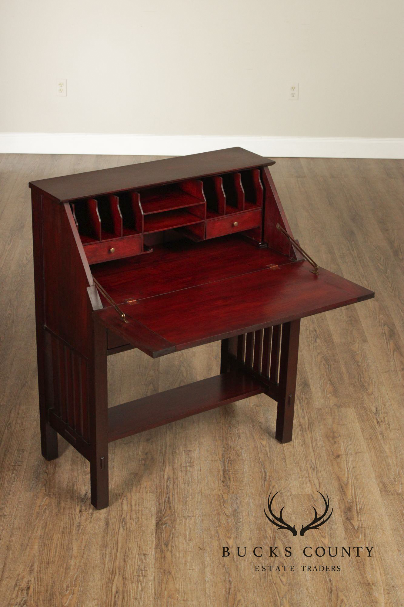 Antique Mahogany Arts And Crafts Slant Front Writing Desk