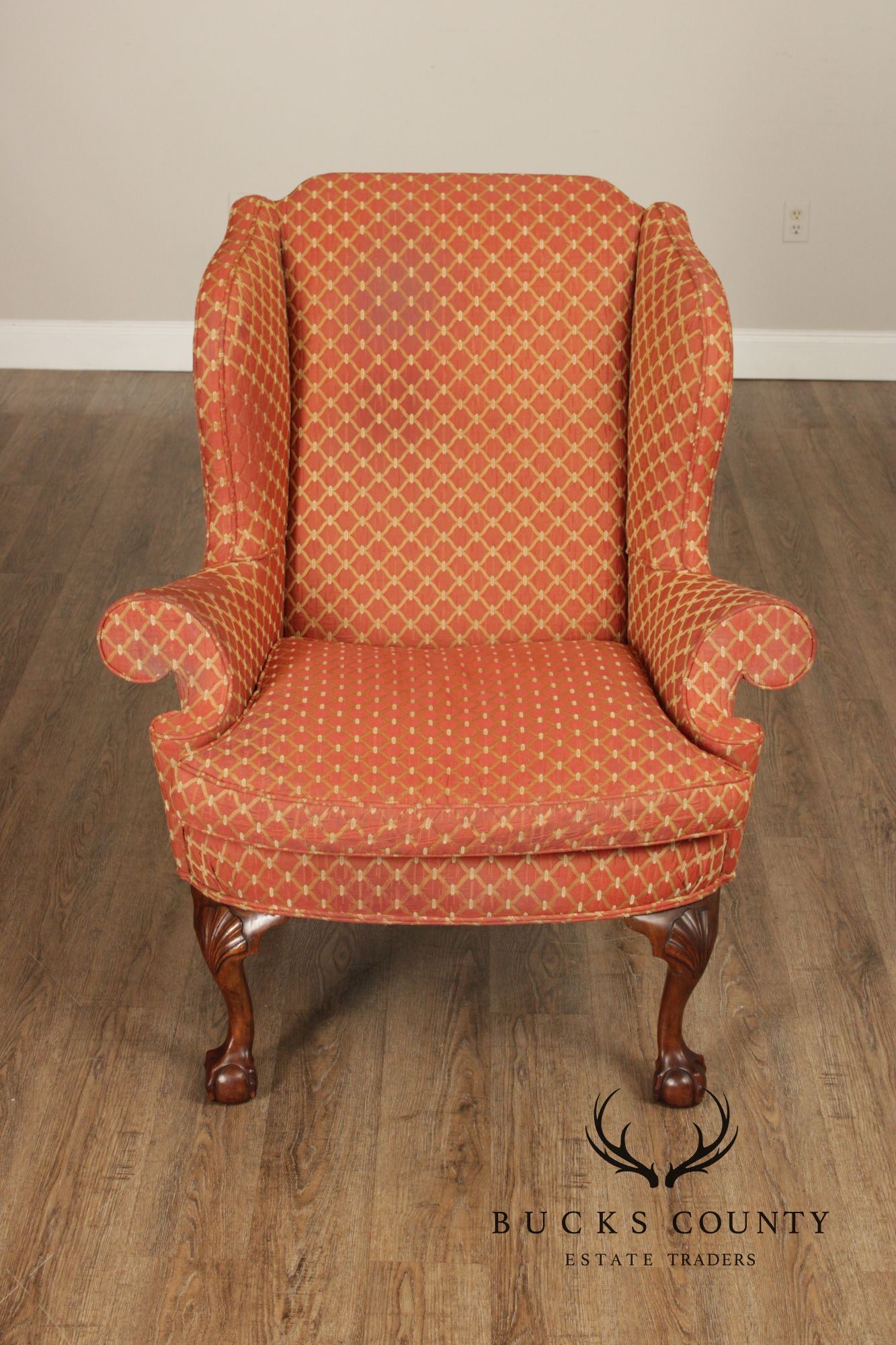 KINDEL WINTERTHUR COLLECTION CHIPPENDALE STYLE MAHOGANY WING CHAIR