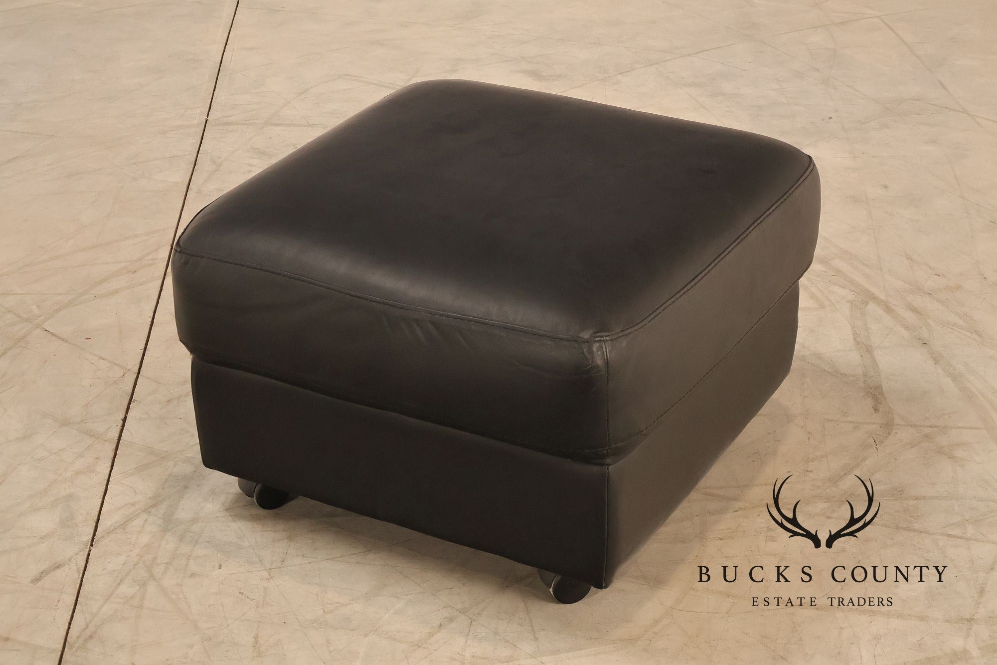 Brazialian Black Leather Modern Square Ottoman On Casters By Italsofa Bahia Ltda