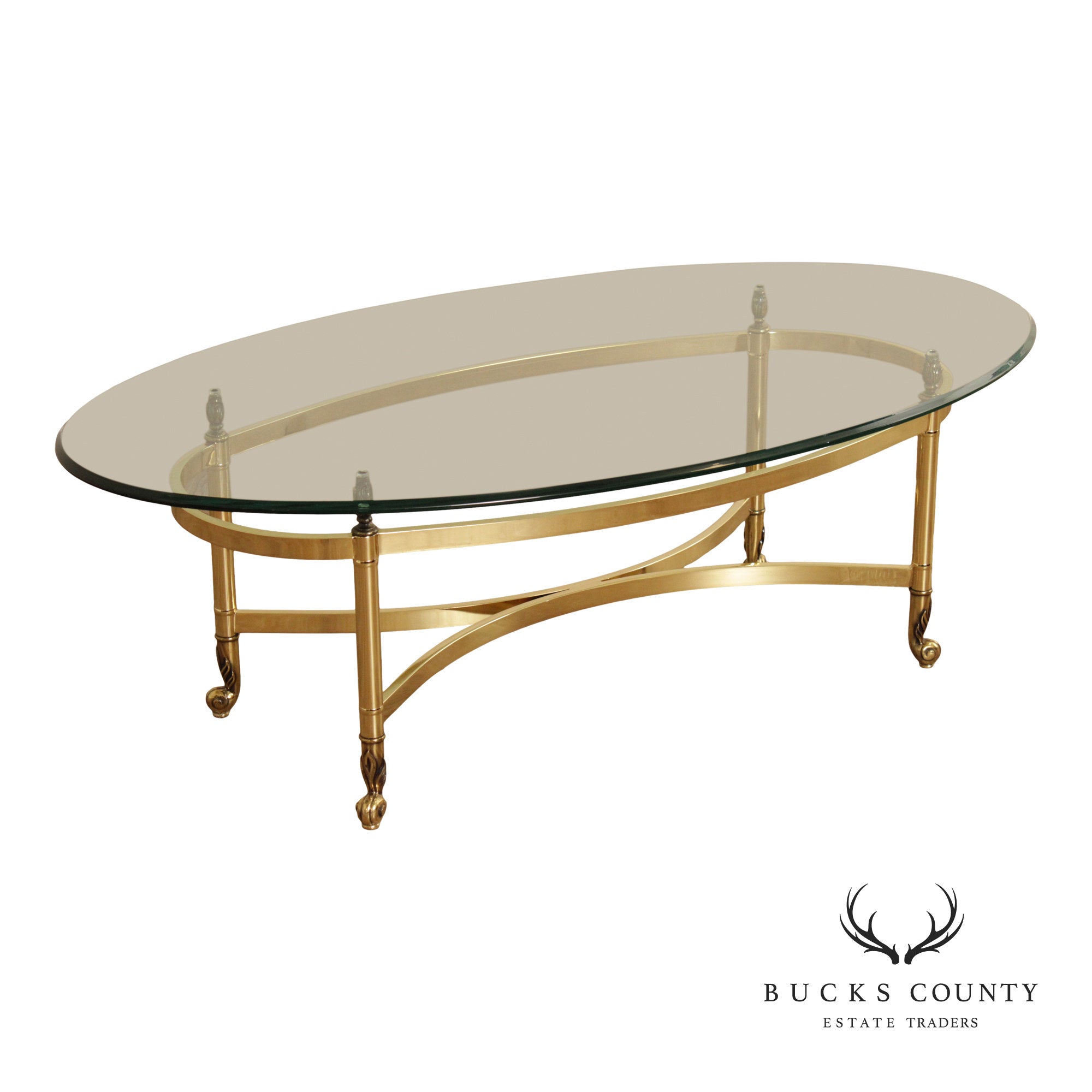 Hollywood Regency Glass Top Oval Coffee Table