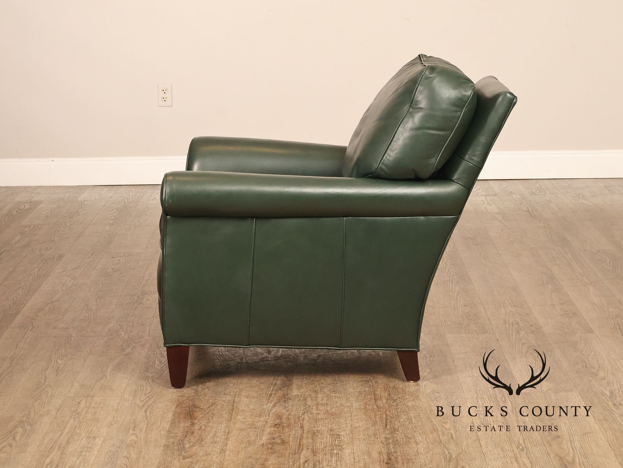 Hancock & Moore Green Leather Recliner Club Chair