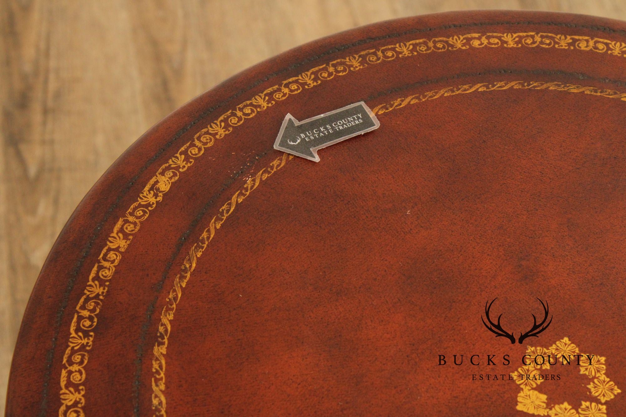 Regency Style Leather Wrapped Drum Table