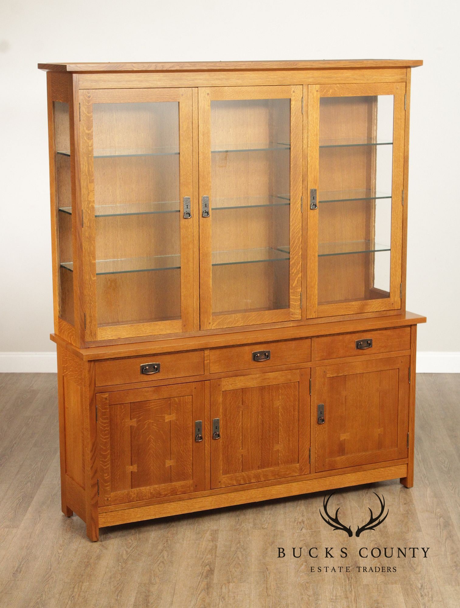 Stickley Mission Collection Oak Three Door China Cabinet