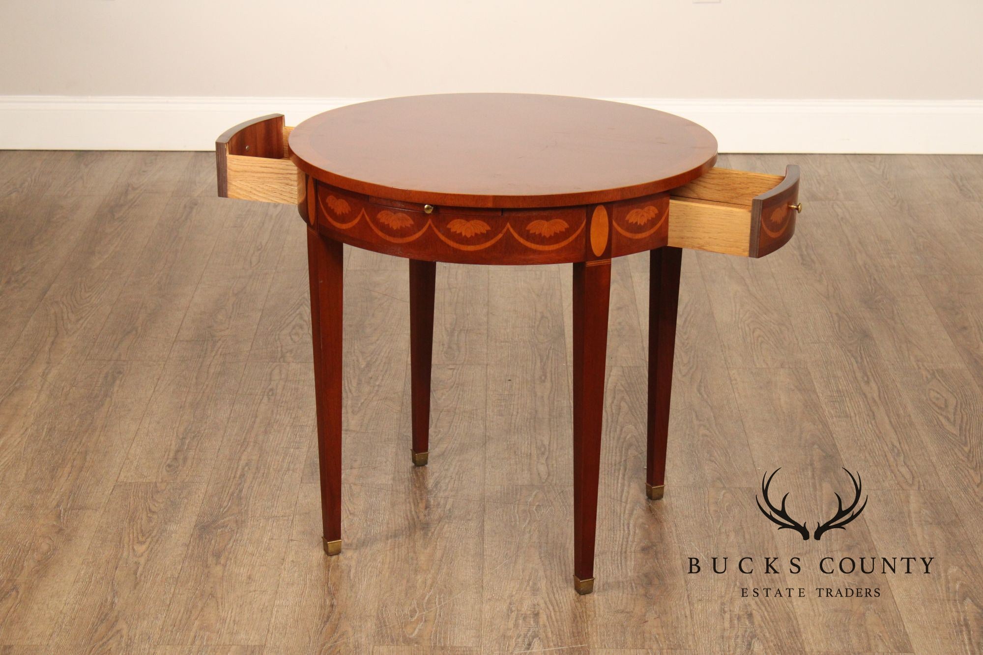 Baker Federal Style Inlaid Mahogany Round Side Table