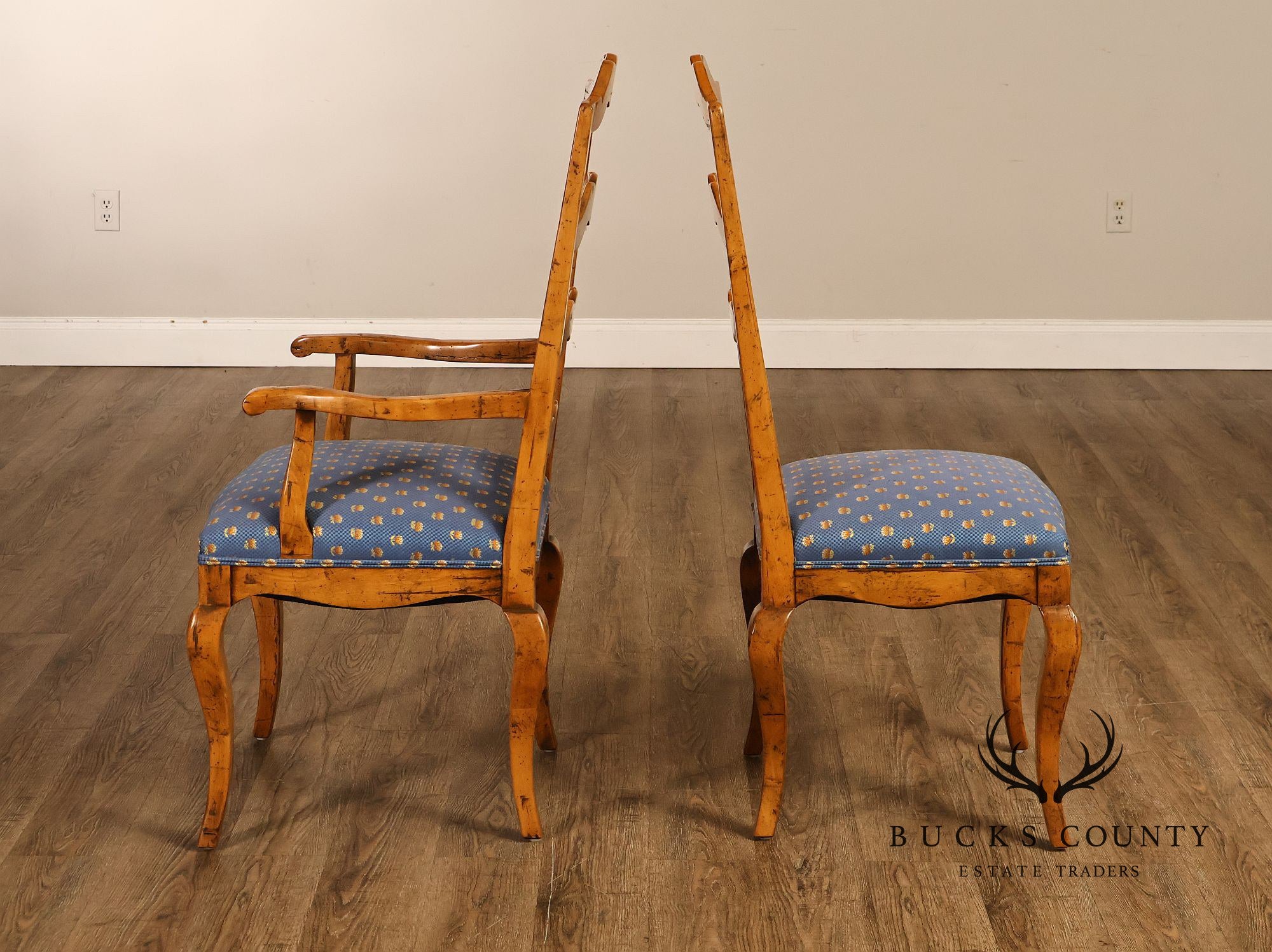 Guy Chaddock Basque Hickory Set Of Eight French Country Ladder Back Dining Chairs