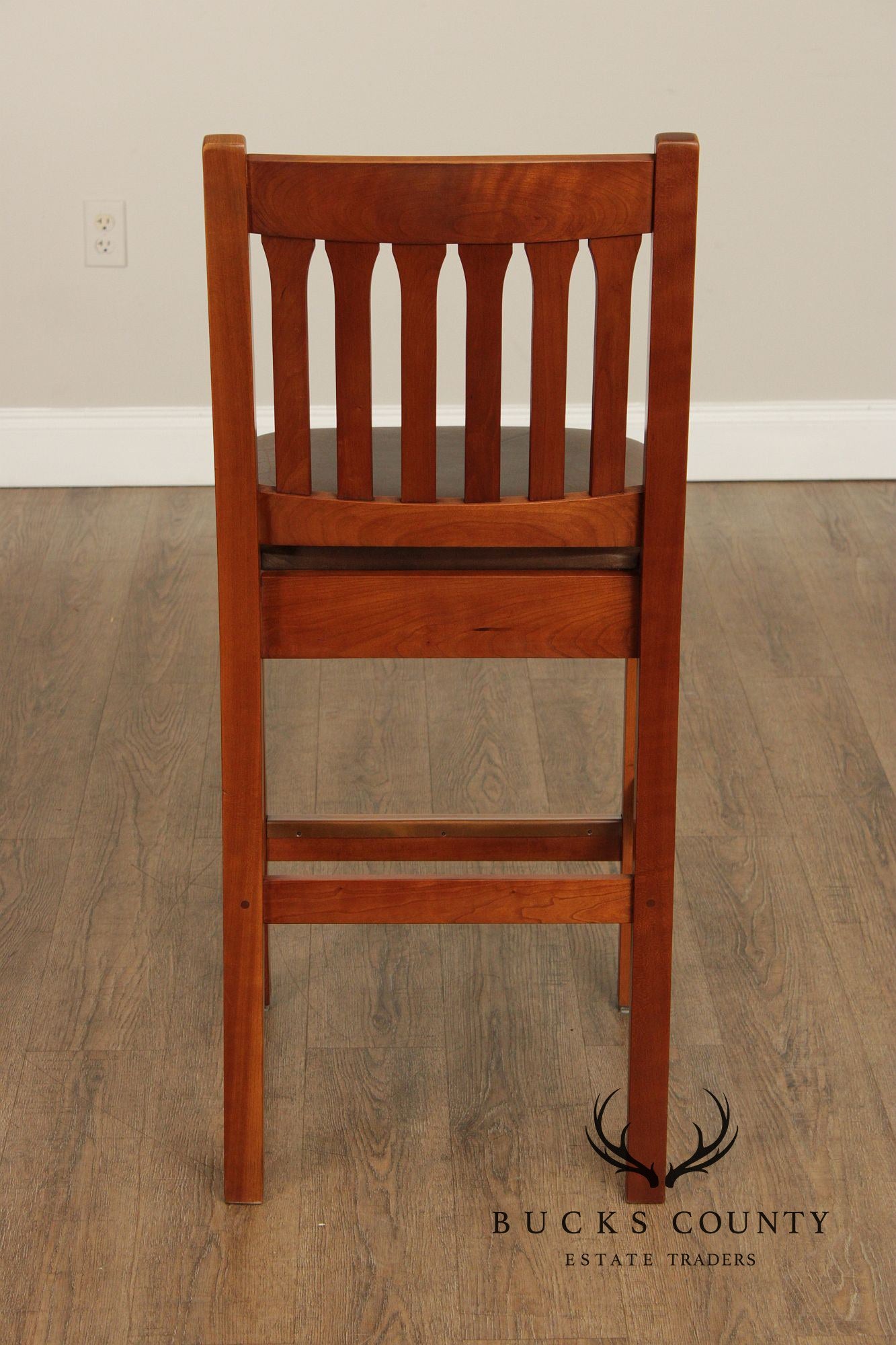 Stickley Mission Collection Pair of Cherry and Leather Slat Back Stools