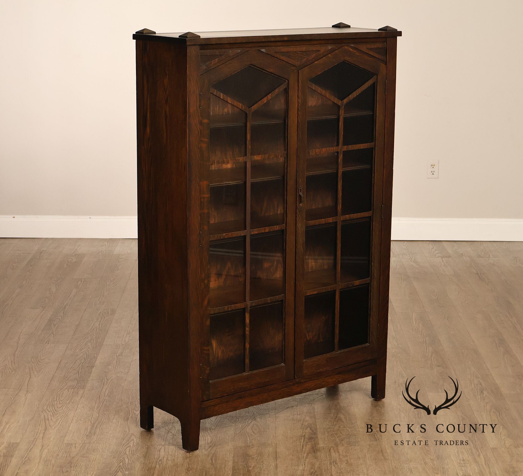 Antique Mission Oak Arts And Crafts Two Door Bookcase