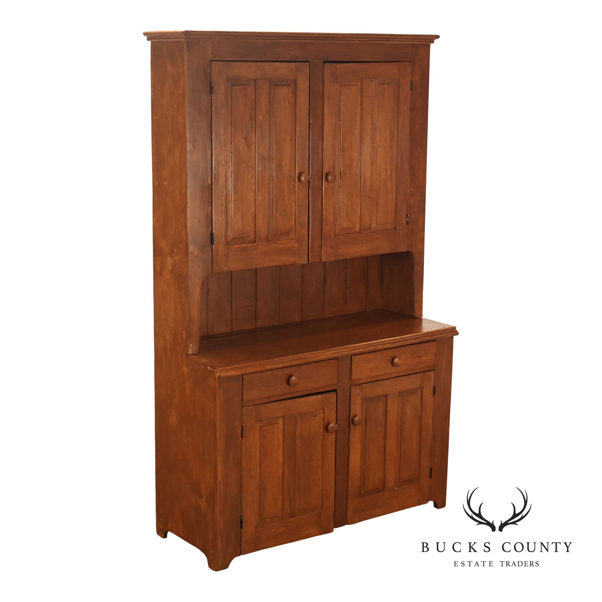 Antique American Primitive Pine Step Back Cupboard