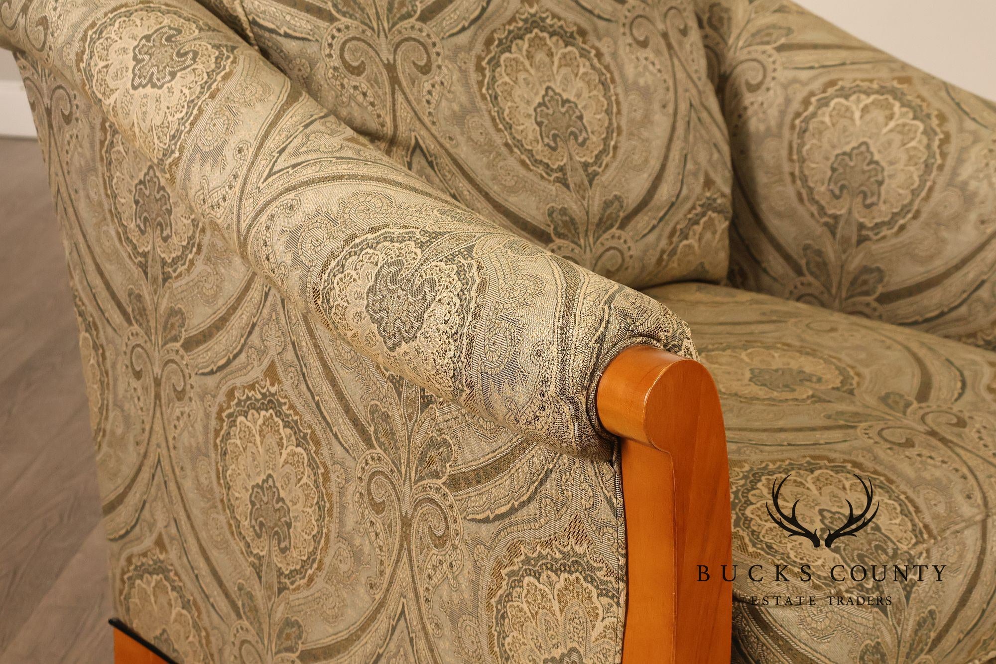 Sherrill Biedermeier Style Upholstered Armchair With Exposed Wood Frame