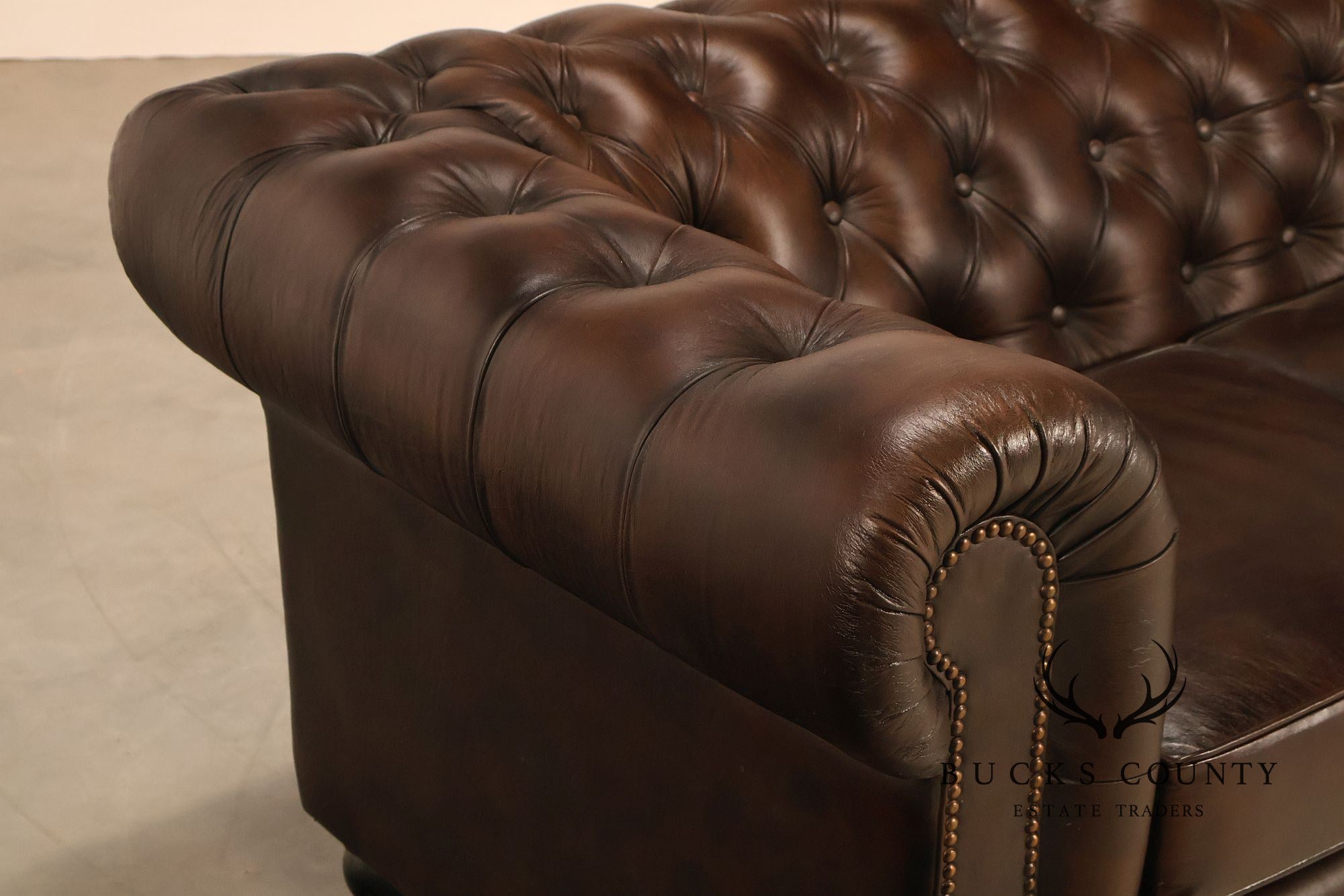 Chesterfield Style 7 Foot Espresso Brown Tufted Leather Sofa