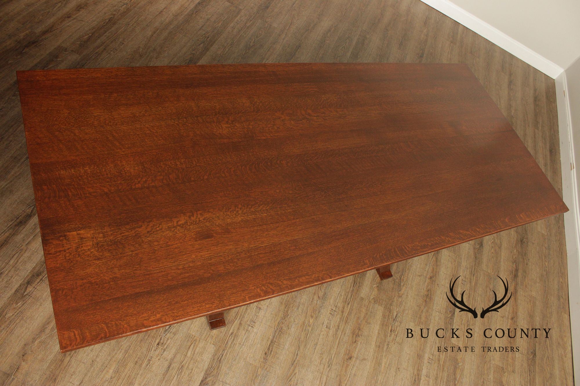 Custom Quality Mission Style Oak Trestle Dining Table