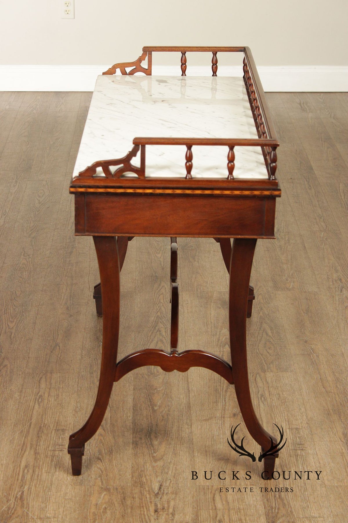 Vintage Hepplewhite Style Mahogany Marble Top Console Server Table