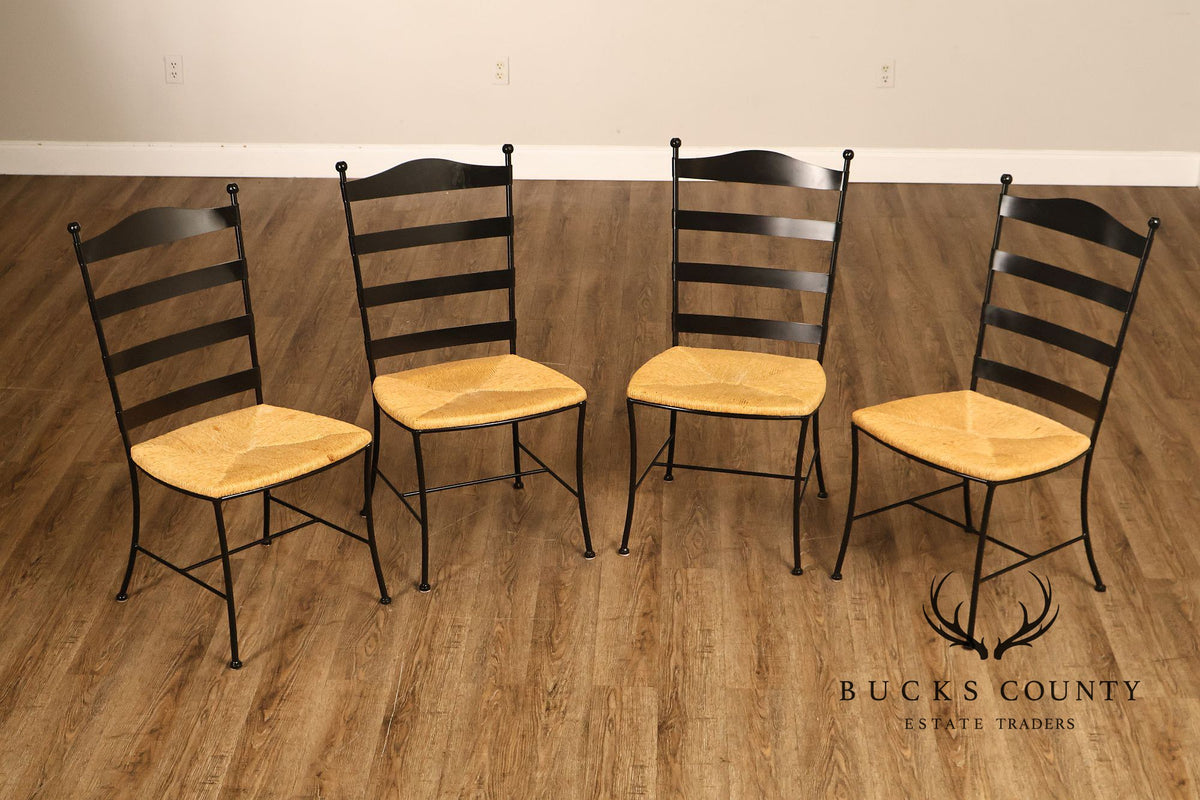 Charleston Forge Set of Four Rush Seat Ladderback Iron Dining Chairs