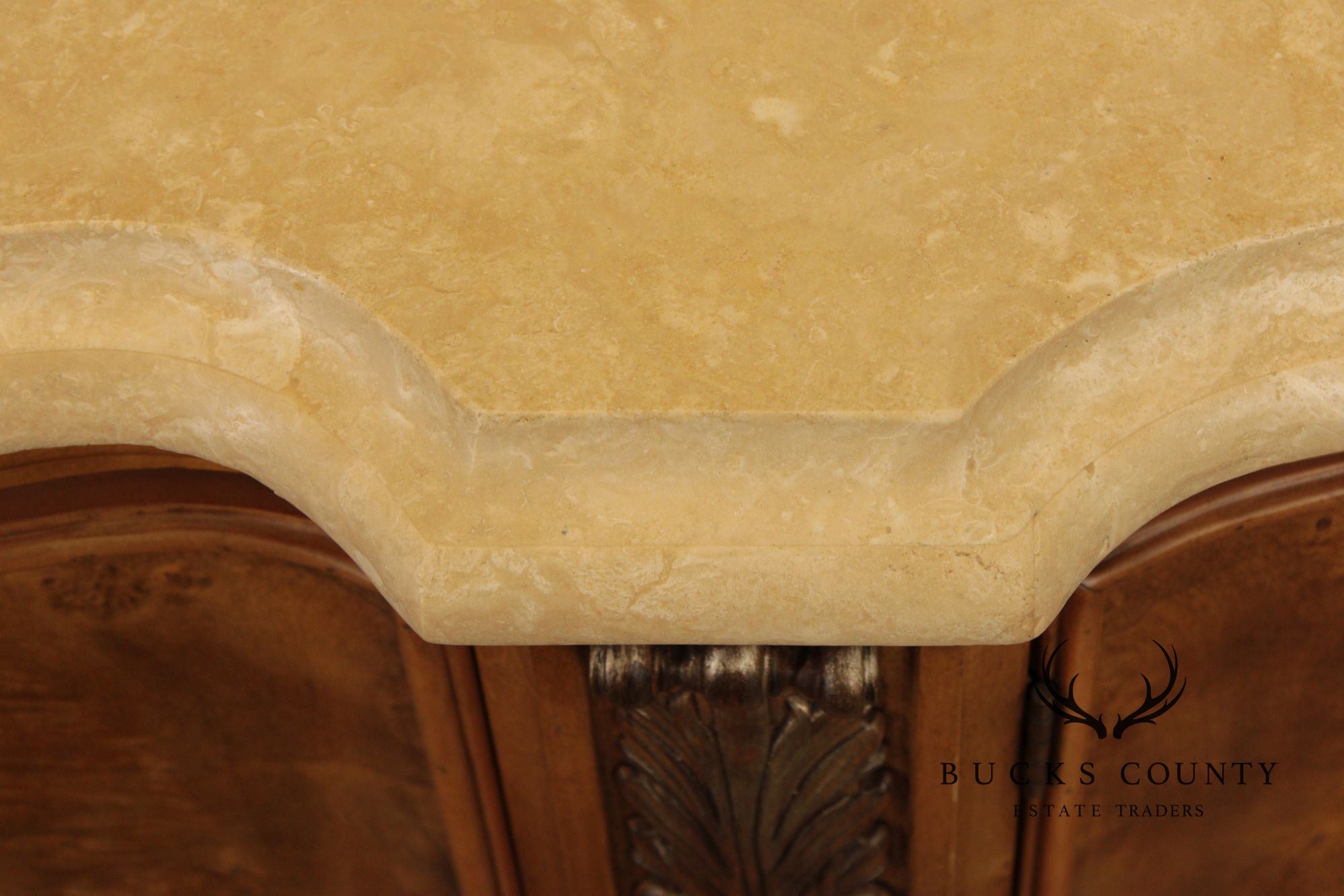 Henredon Burl Wood Marble Top Sideboard Buffet Cabinet