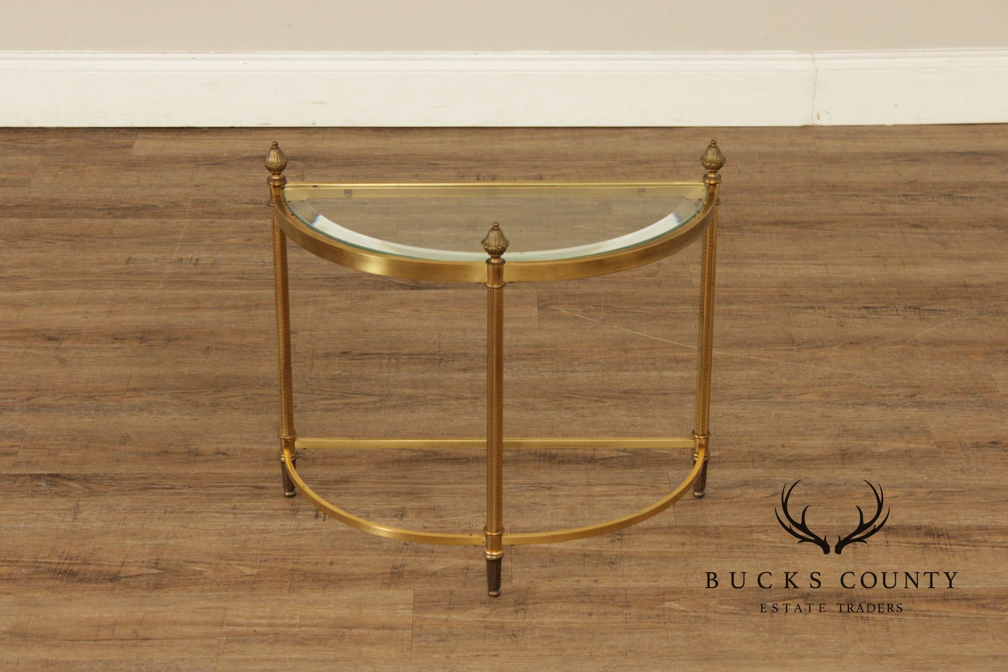 Hollywood Regency Pair of Glass Top Demilune Side Tables
