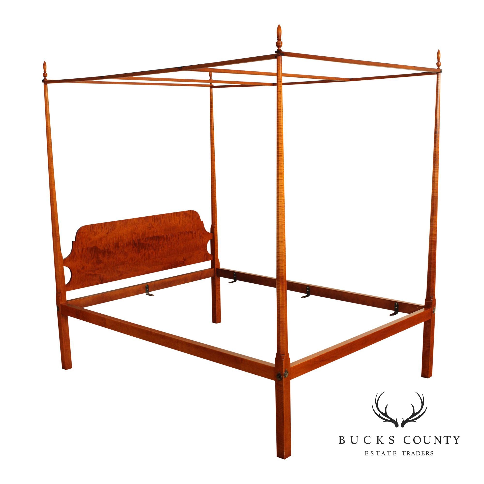 Eldred Wheeler Tiger Maple Queen Size Canopy Poster Bed