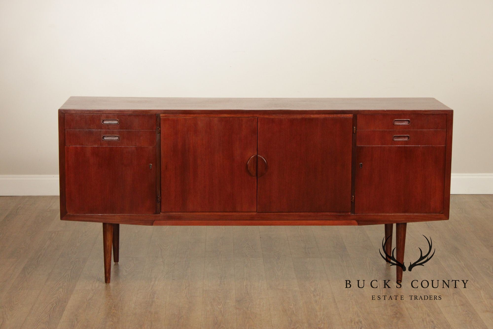 Mid-Century Danish Style Teak Credenza Sideboard With Inset Pulls