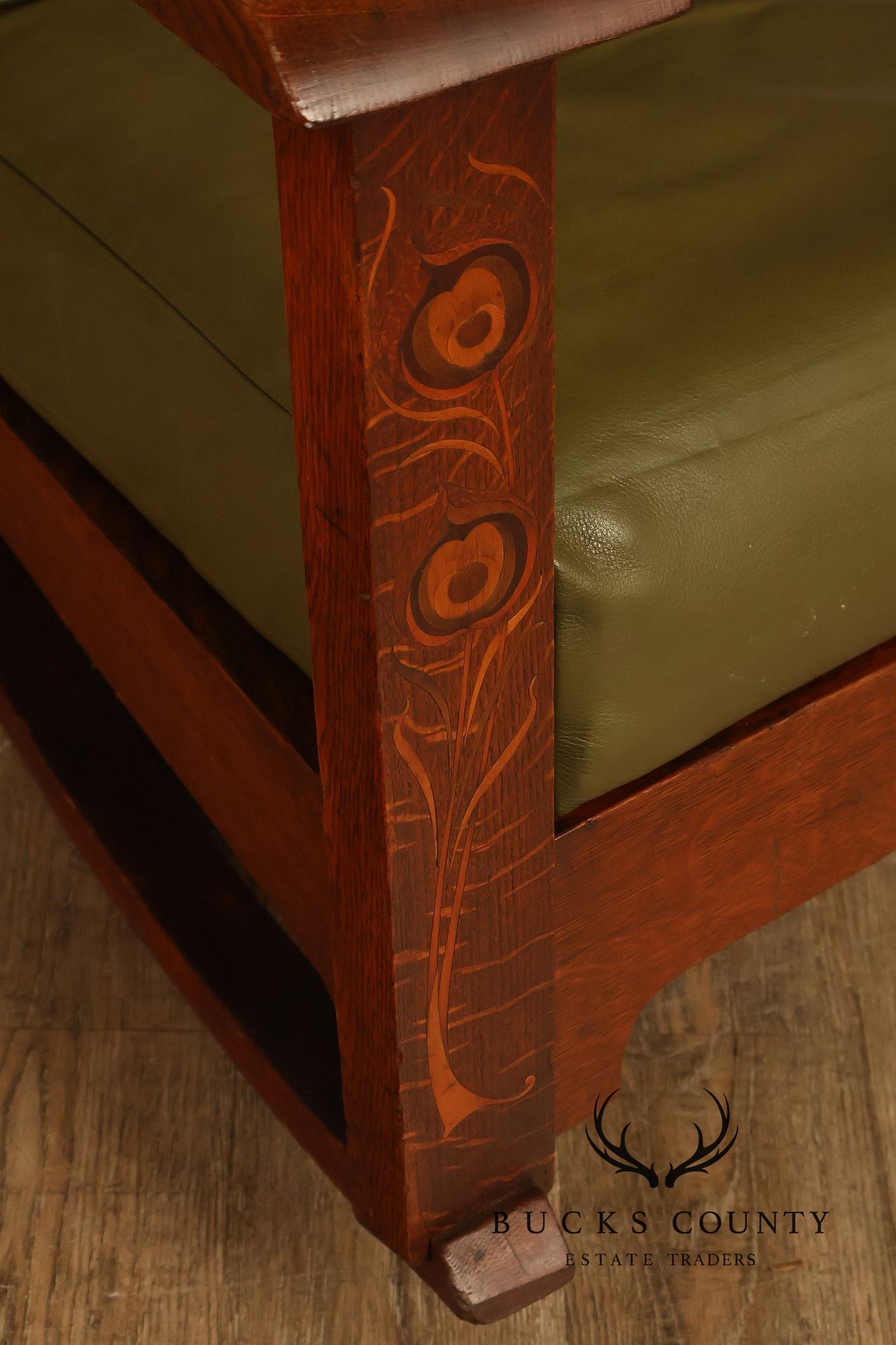 Early Rare Antique Stickley Brothers Arts And Crafts Inlaid Peacock Rocking Chair