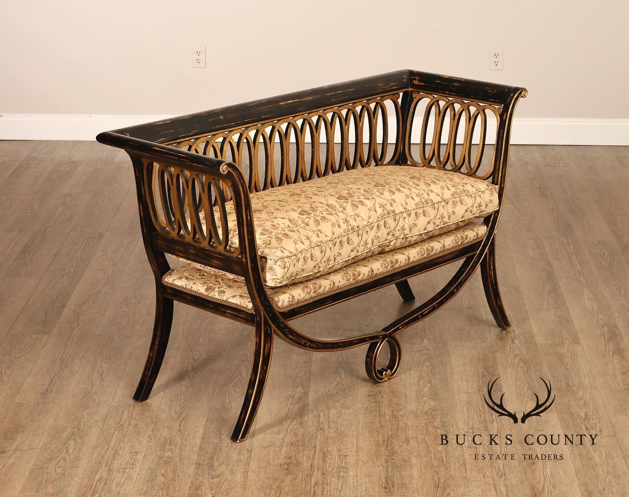 Armando Rho Regency Style Settee Bench Black and Gold