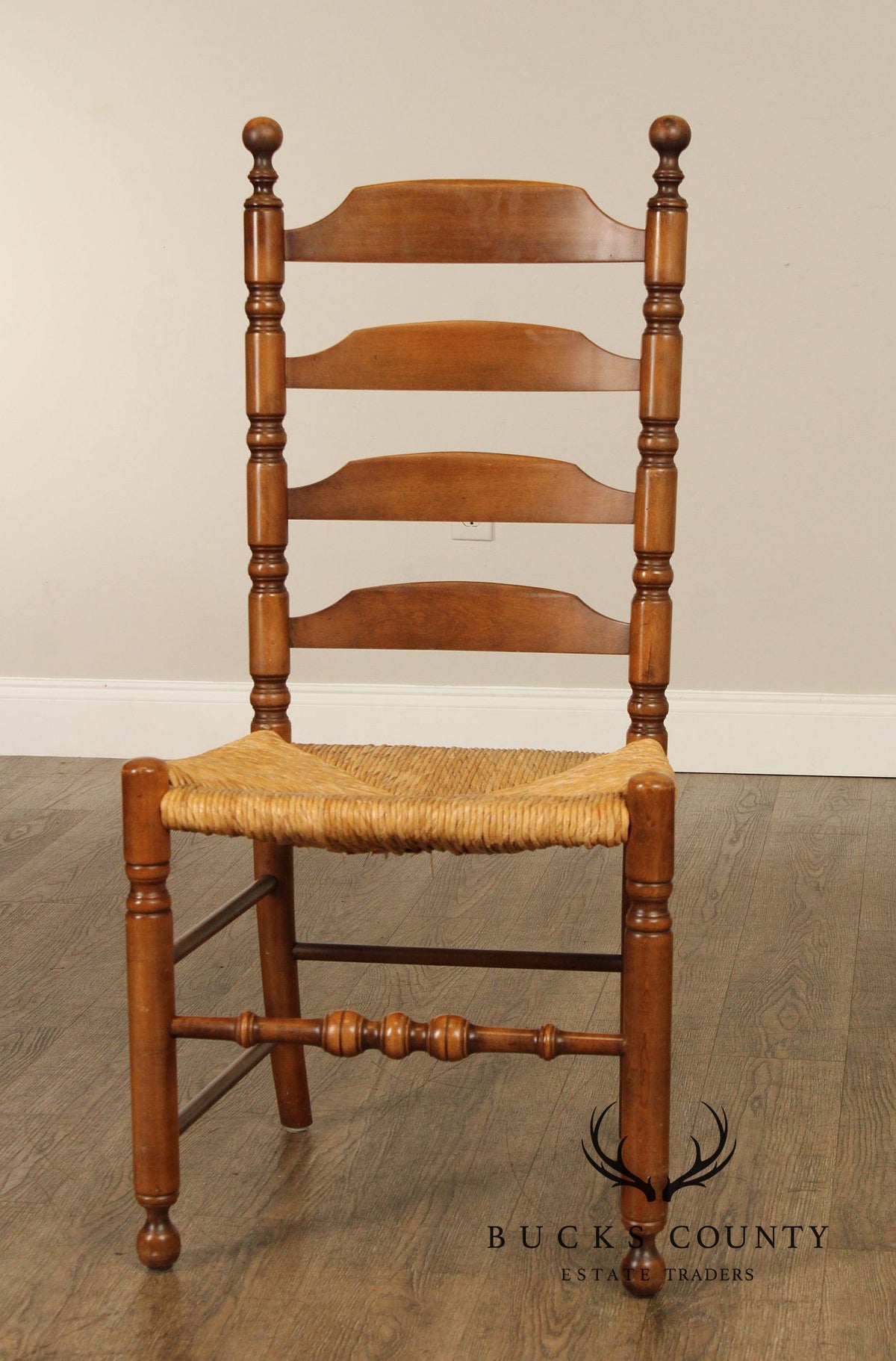 L. Hitchcock Early American Style Set of Four Rush Seat Dining Chairs