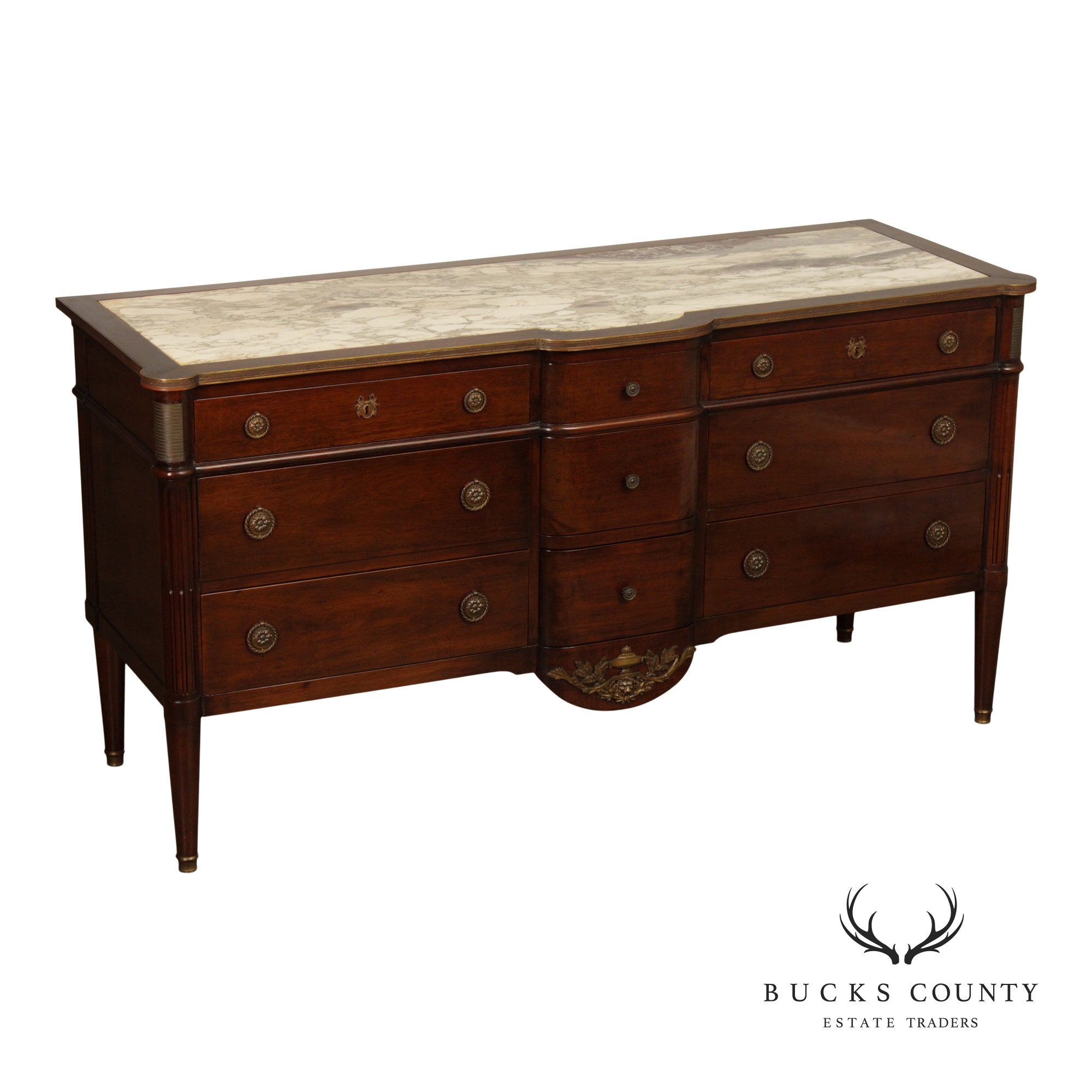 French Louis XVI Style Marble Top Chest of Drawers