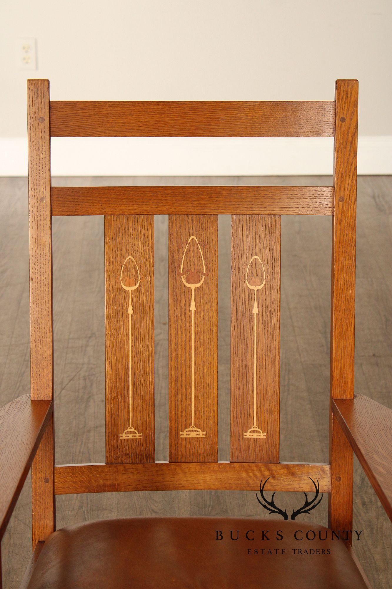 Stickley Mission Collection Harvey Ellis Inlaid Oak Rocker