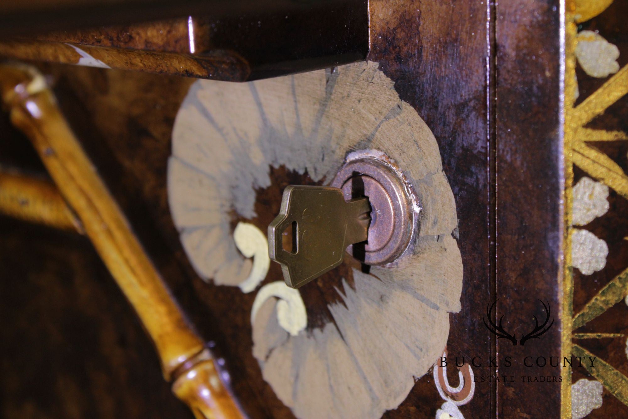 John Widdicomb Chinoiserie Leather Top Executive Partner's Desk