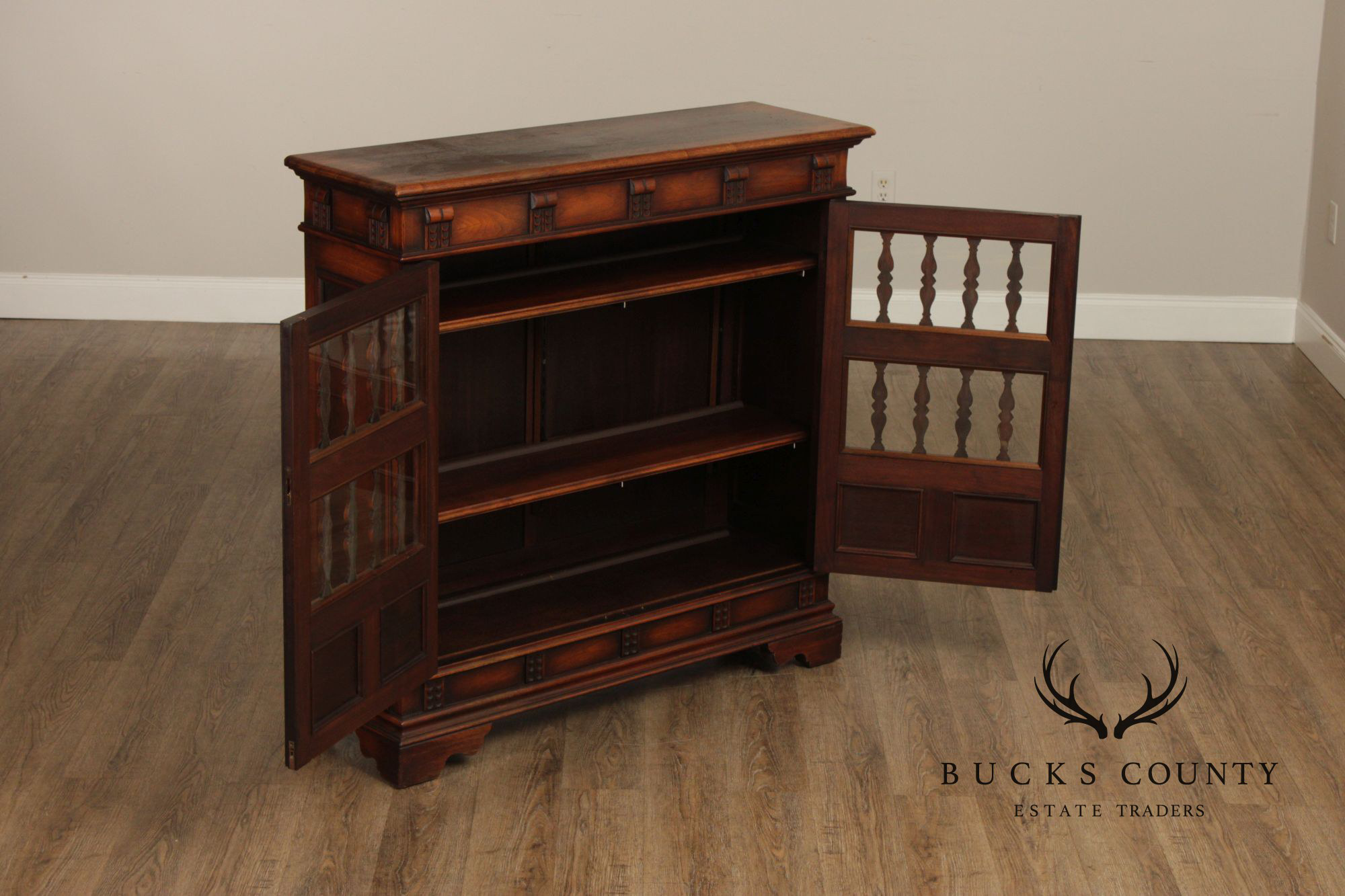 Kittinger Vintage 1930's Spanish Revival Style Walnut Bookcase Cabinet