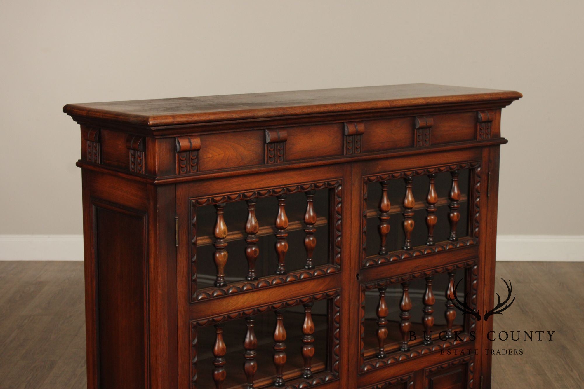 Kittinger Vintage 1930's Spanish Revival Style Walnut Bookcase Cabinet
