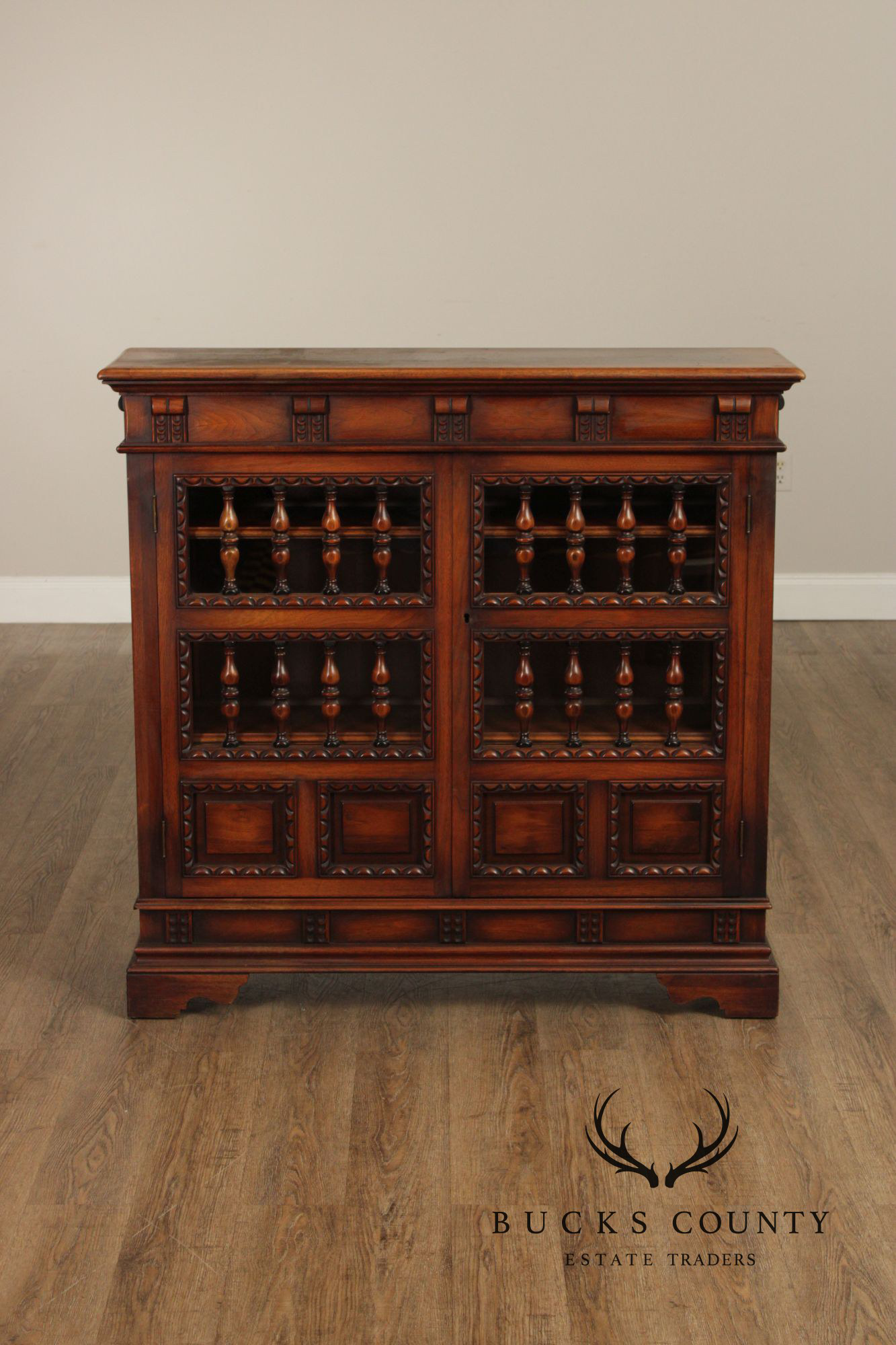 Kittinger Vintage 1930's Spanish Revival Style Walnut Bookcase Cabinet