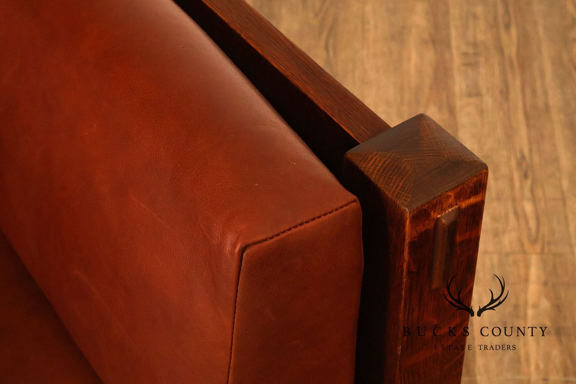 Stickley Mission Collection Oak Settle With Leather Cushions