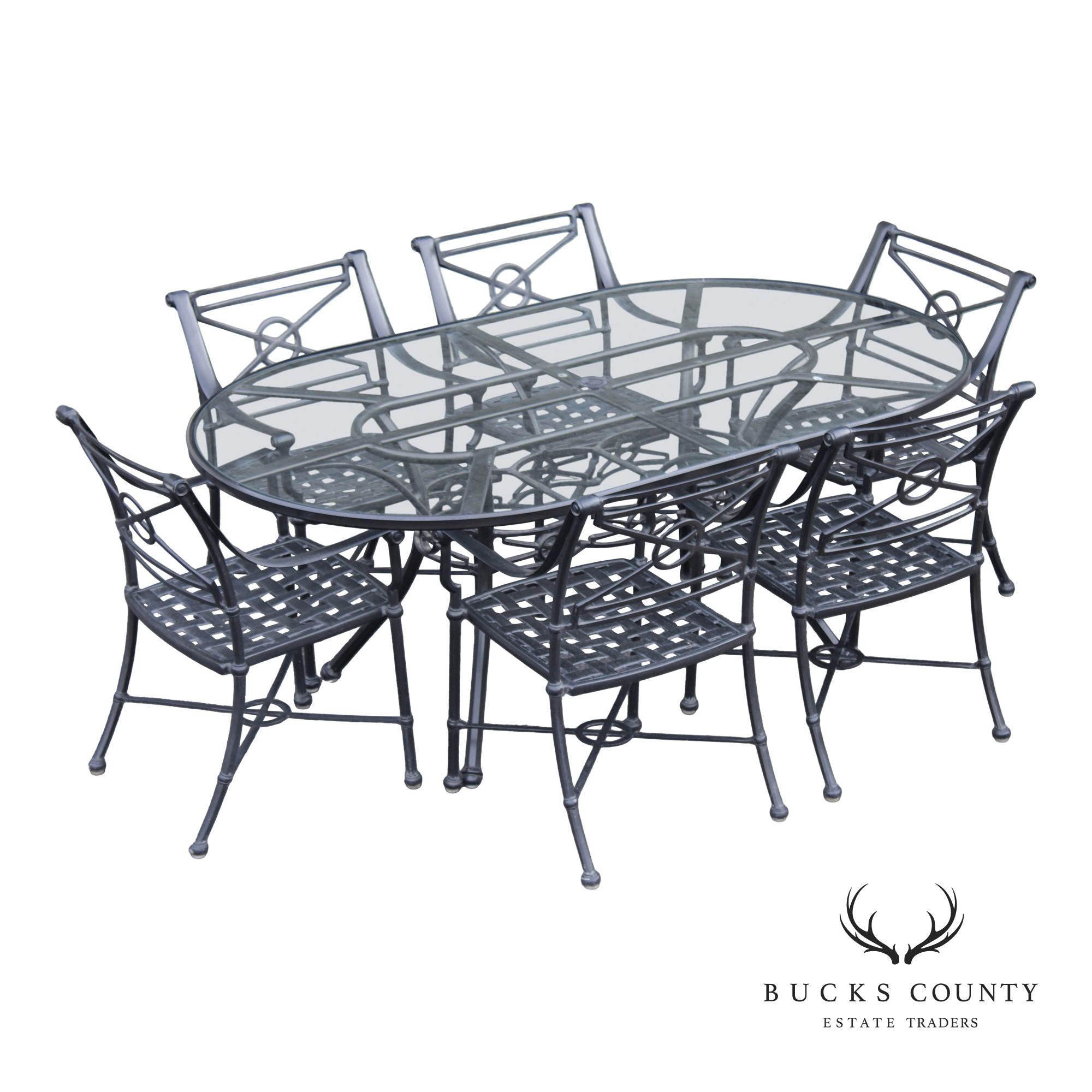 Woodard Delphi Collection Cast Aluminum Outdoor Patio Dining Table With Six Chairs Set