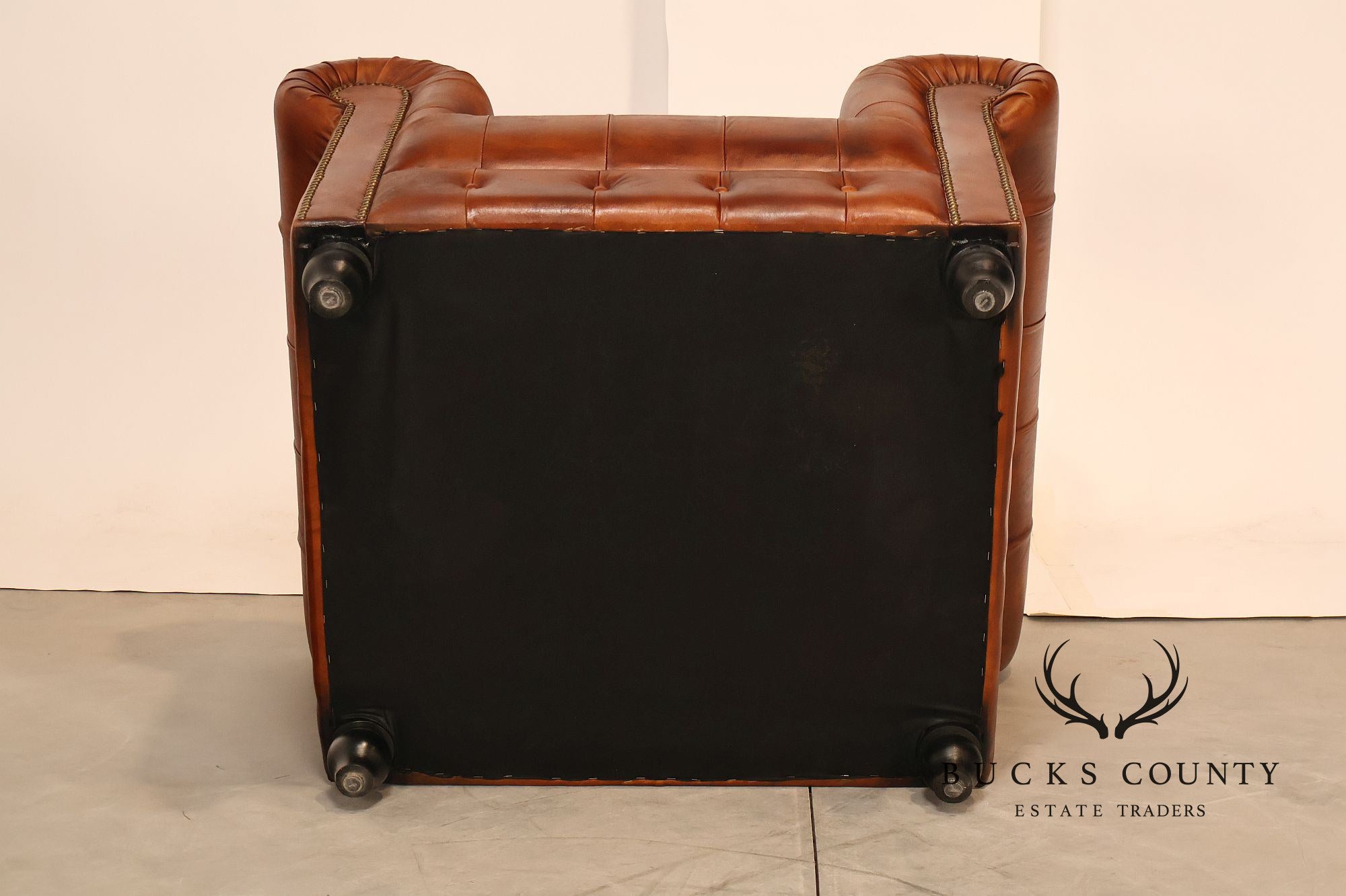 Chesterfield Style Pair of Brown Leather Club Chairs