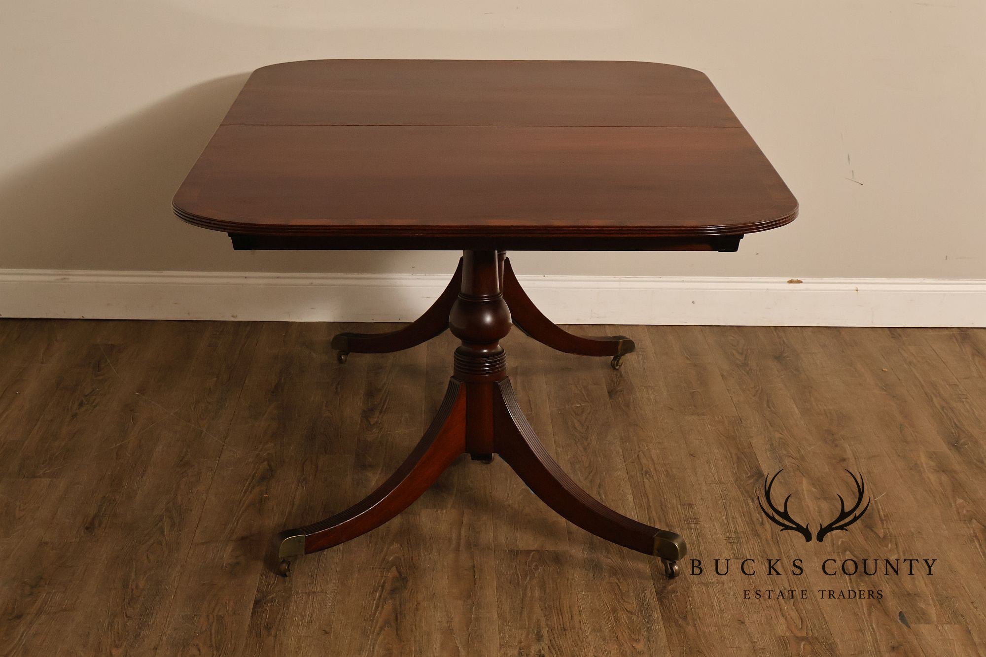Regency Style Banded Mahogany Double Pedestal Dining Table With 2 Leaves